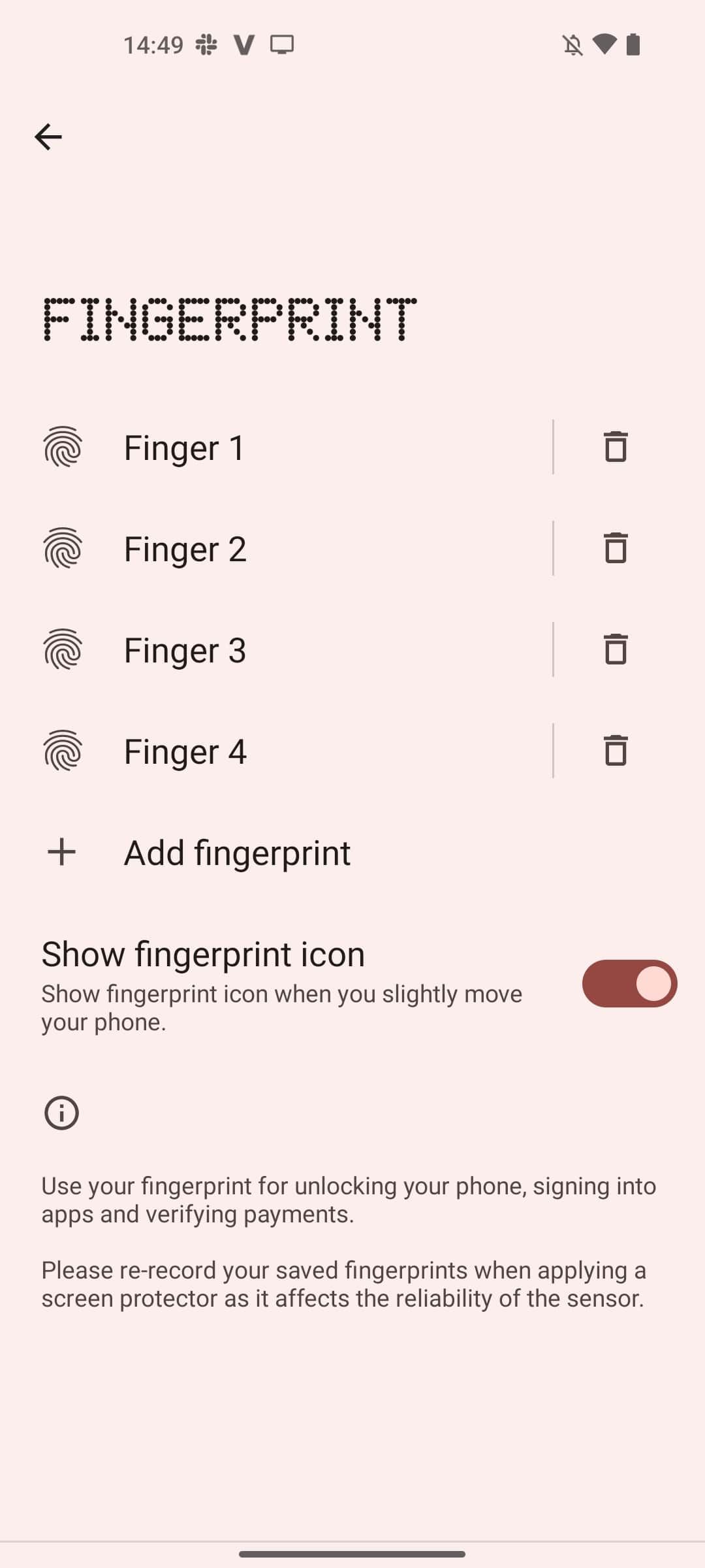 A representative image of what the Nothing Phone 1's toggle option for fingerprint reveals will look like