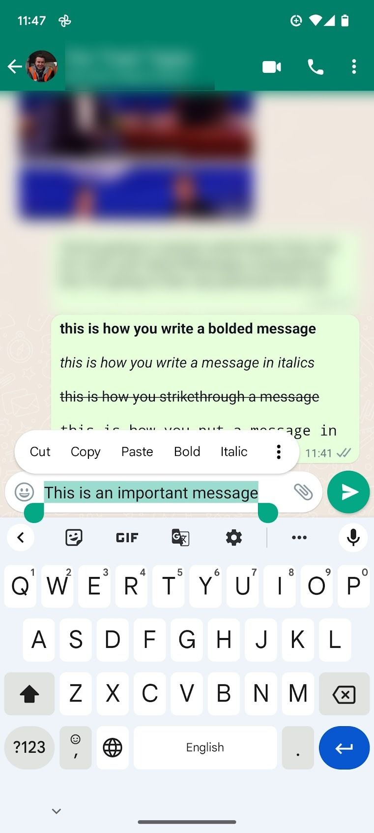Text editing on WhatsApp