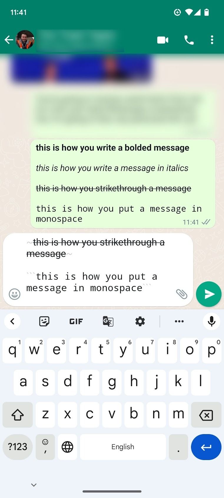 text editing on WhatsApp