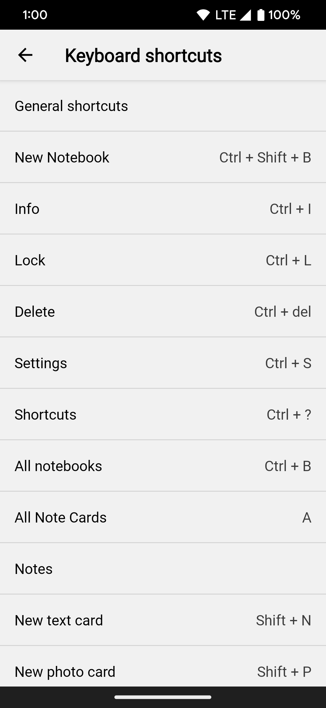 Showing off the various keyboard shortcuts in the Zoho Notebook app