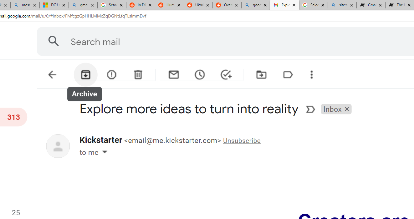 A close-up screenshot of the archive button in Gmail