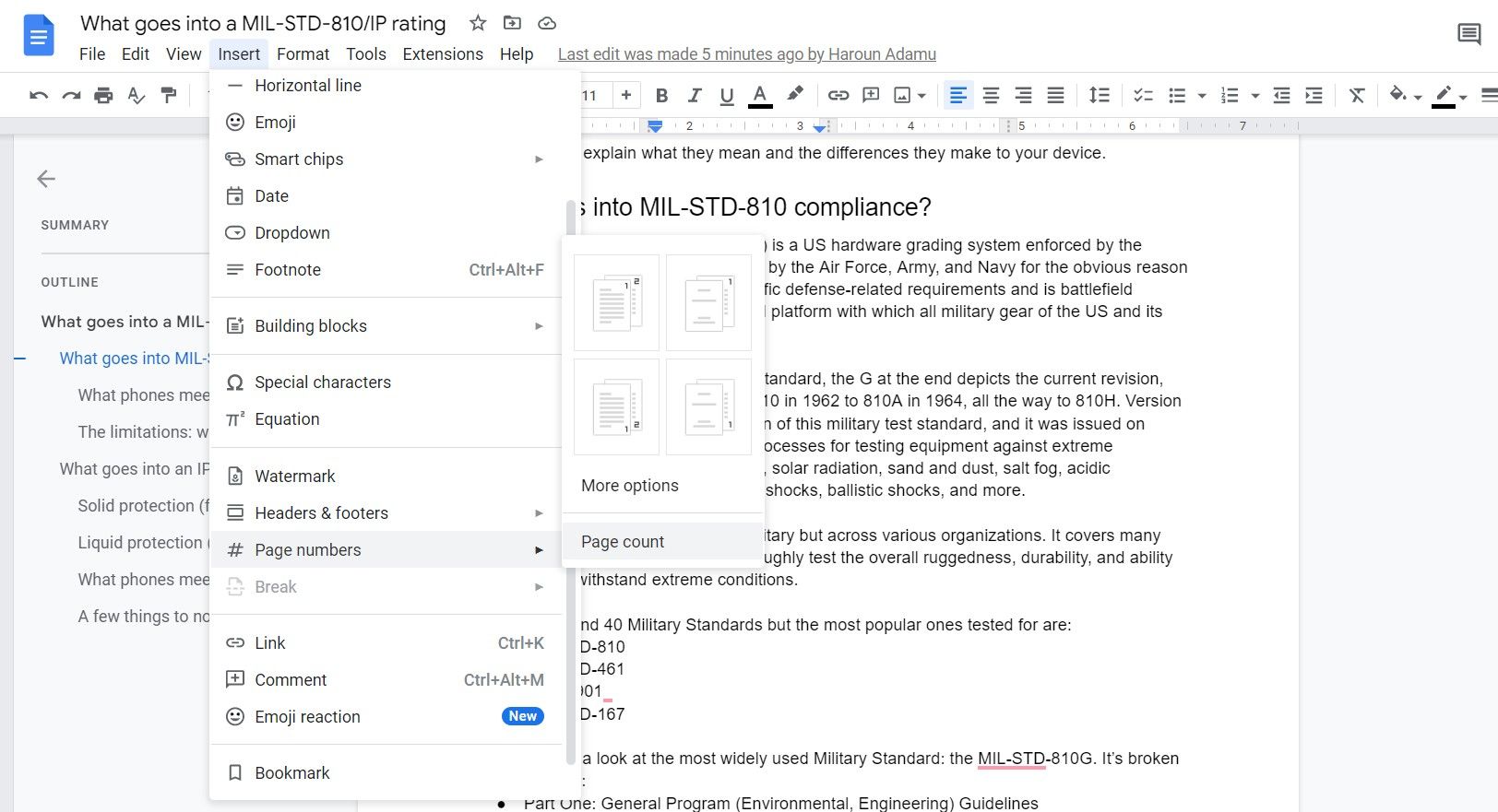 Add a page count to a Google Docs document