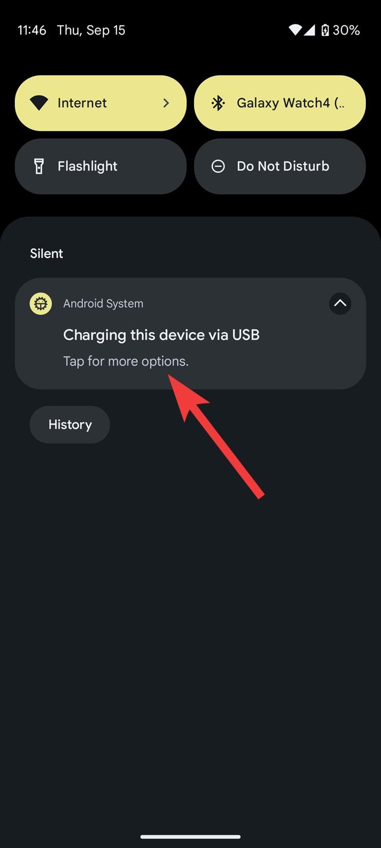 A screenshot of an Android notification about USB charging.