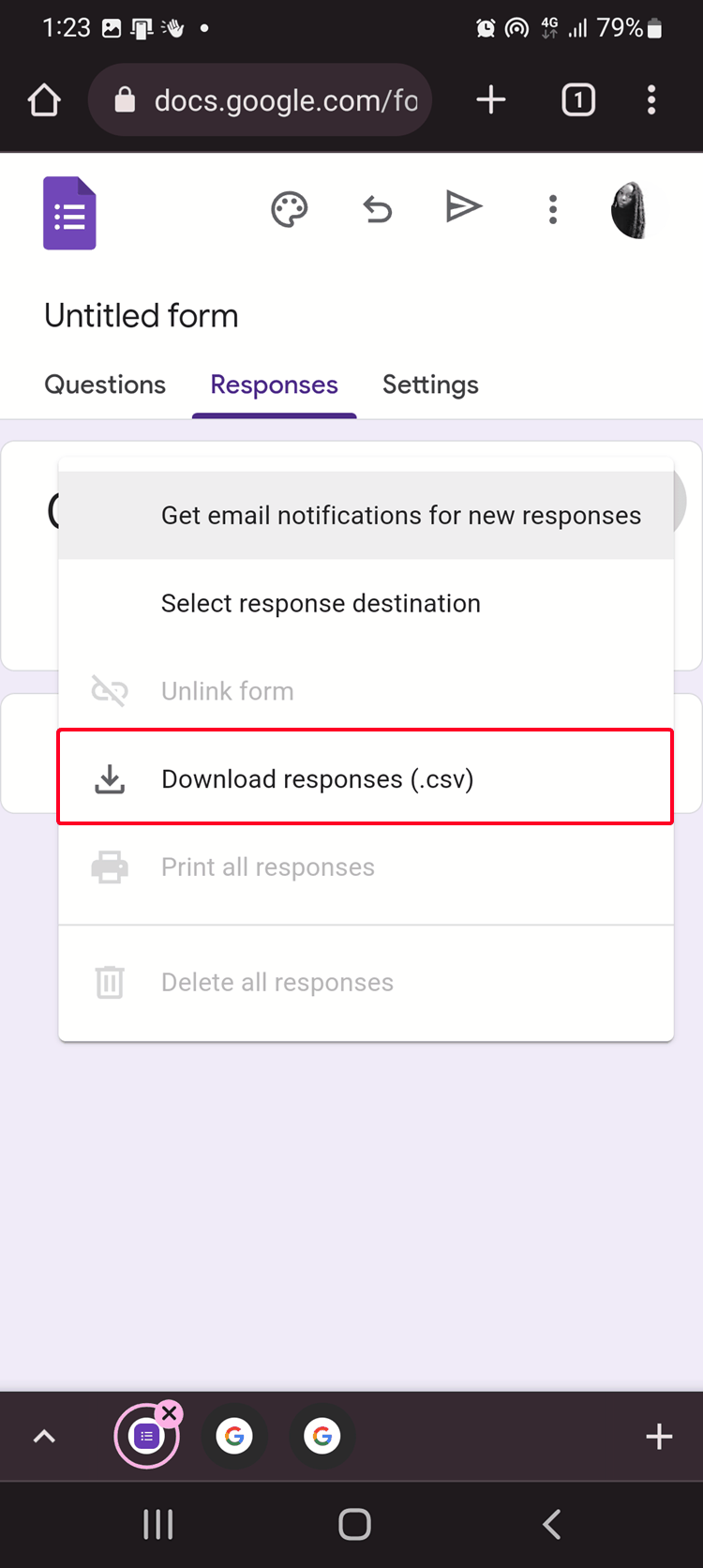 Option to download responses as csv on Google Forms mobile version