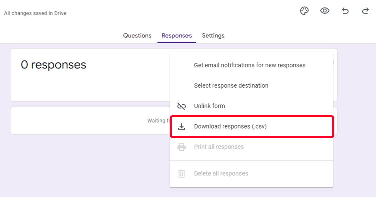 Download responses as csv option in Google Forms