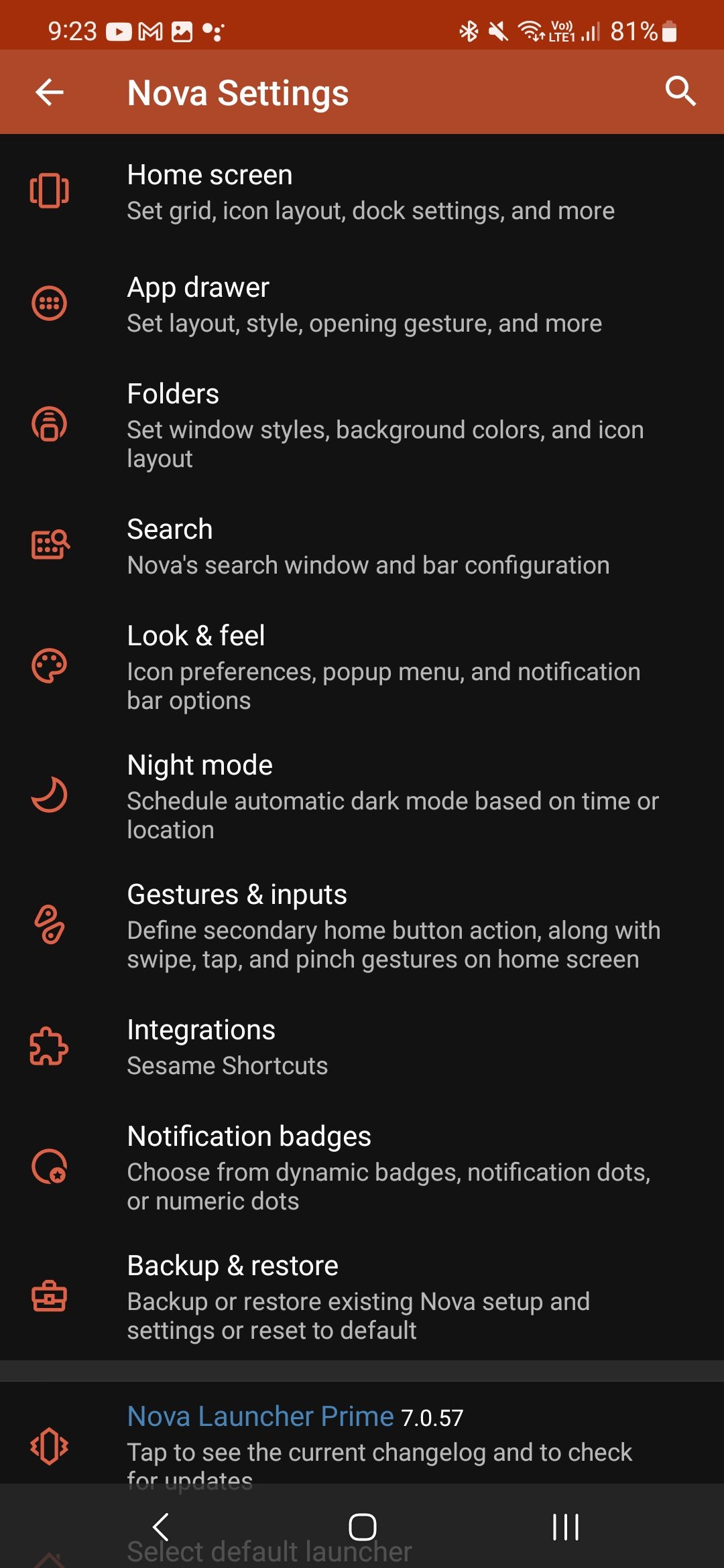 Nova launcher settings menu