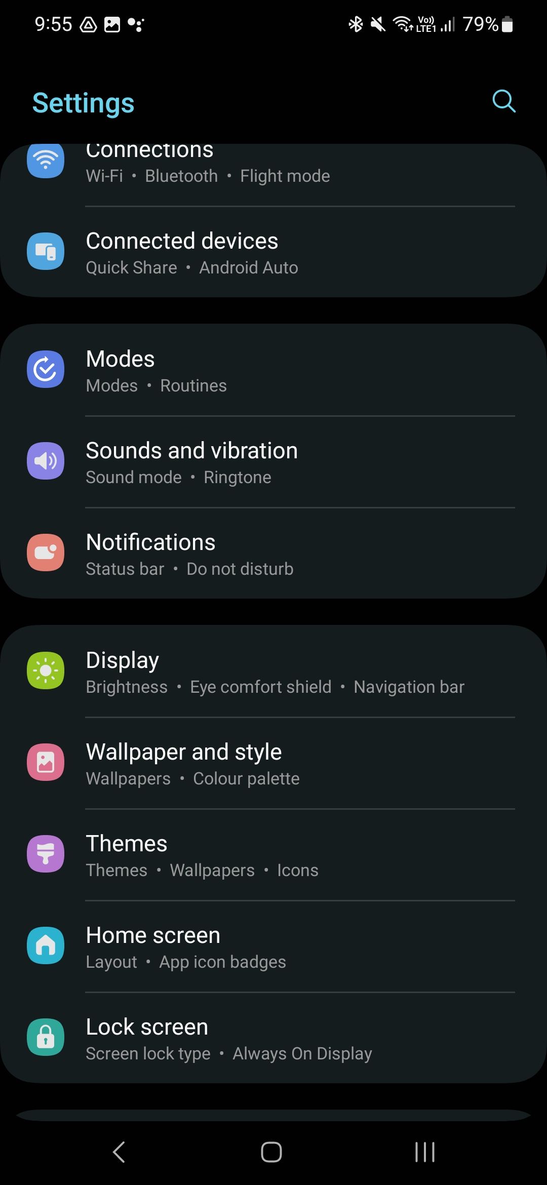 Samsung phone Settings menu