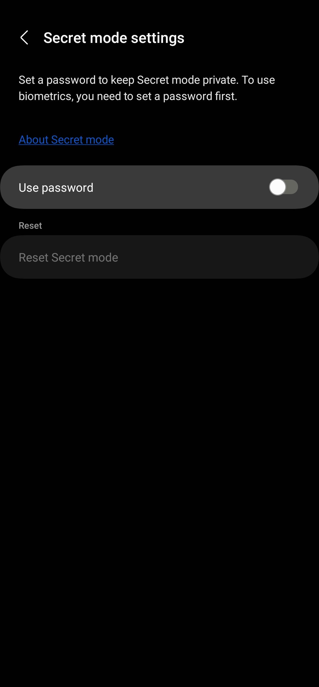 Samsung Internet secret mode settings