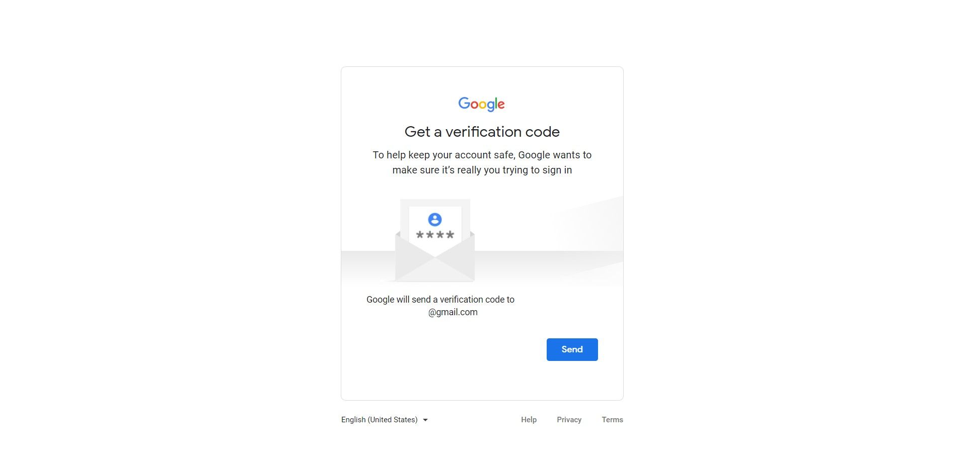 Menerima kode verifikasi di halaman pemulihan akun Google