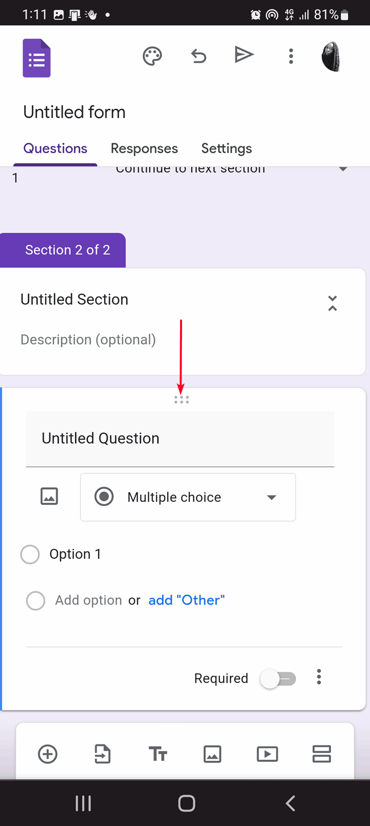 Reordering questions on Google Forms mobile version