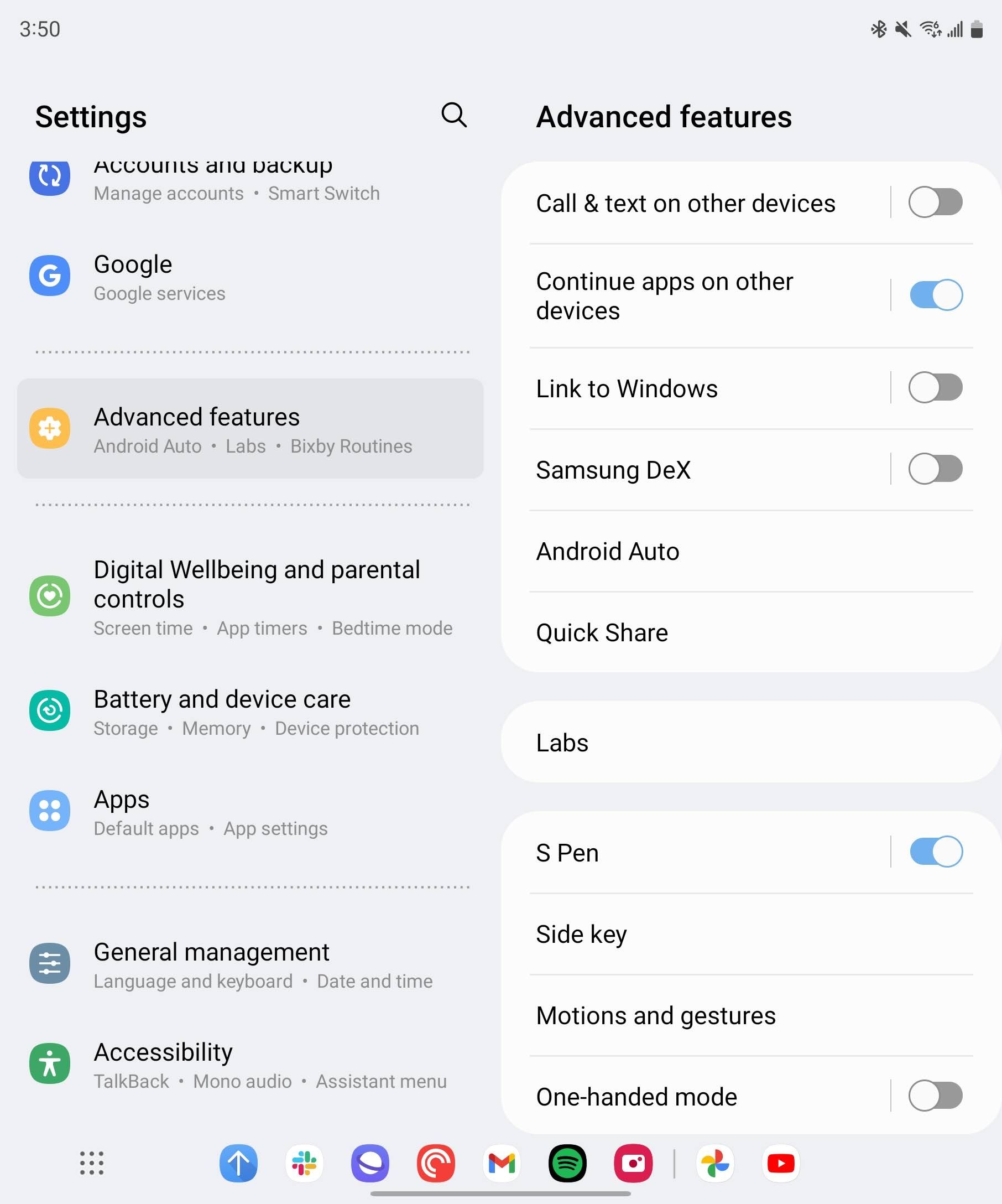 samsung fold settings app