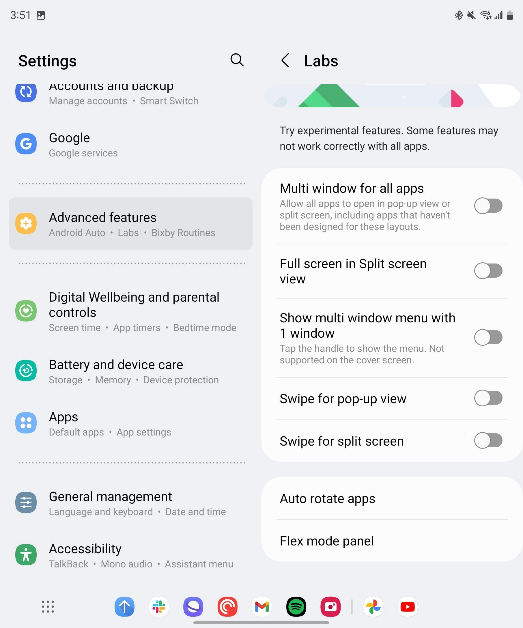 samsung fold settings app