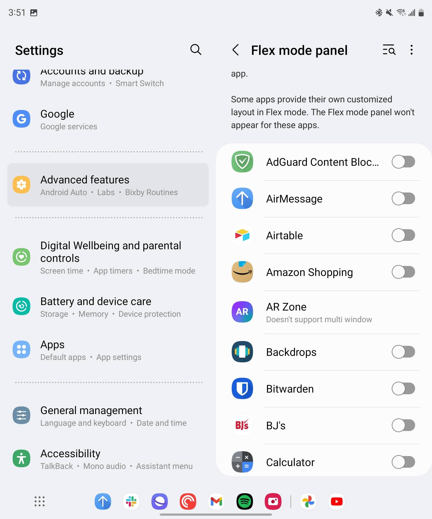 flex mode panel settings