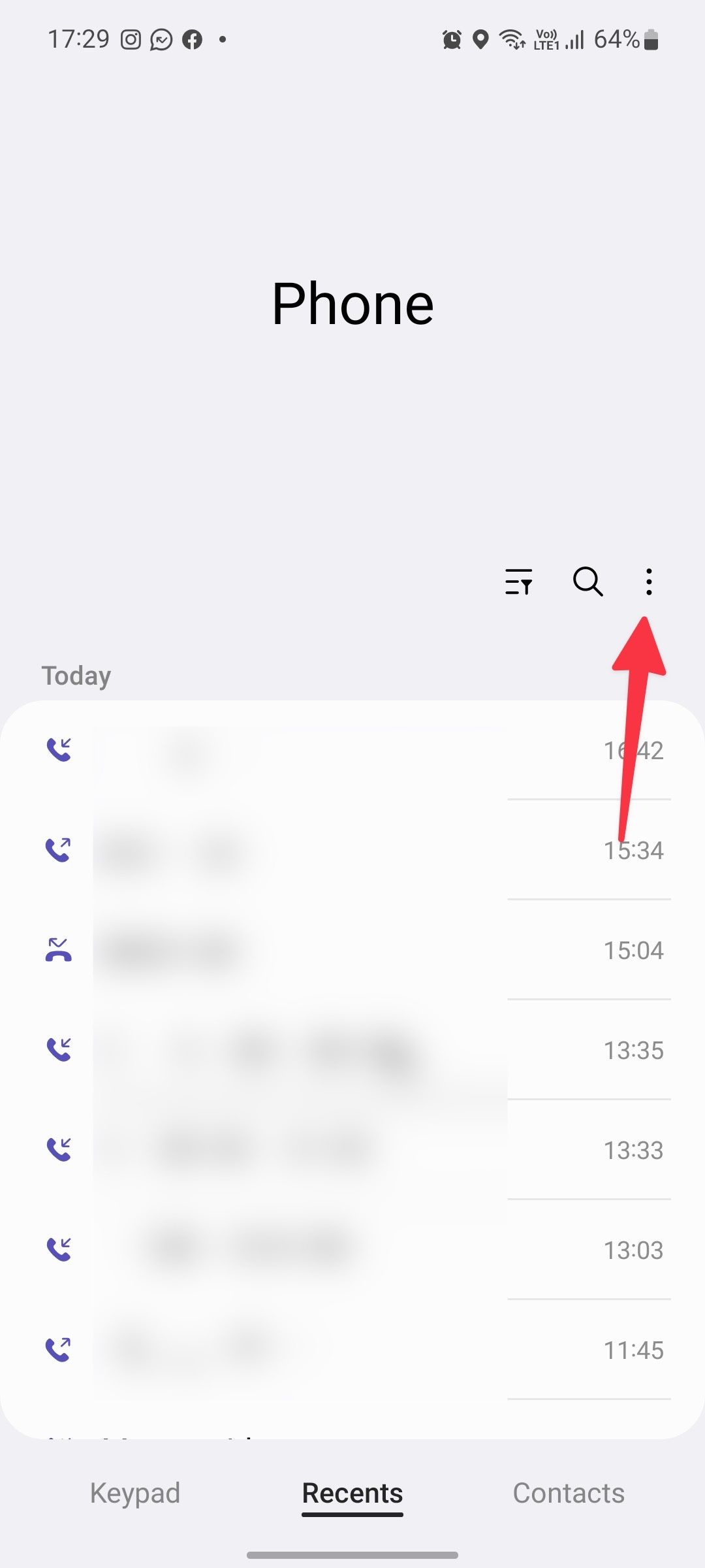 Open more menu in Samsung phone app