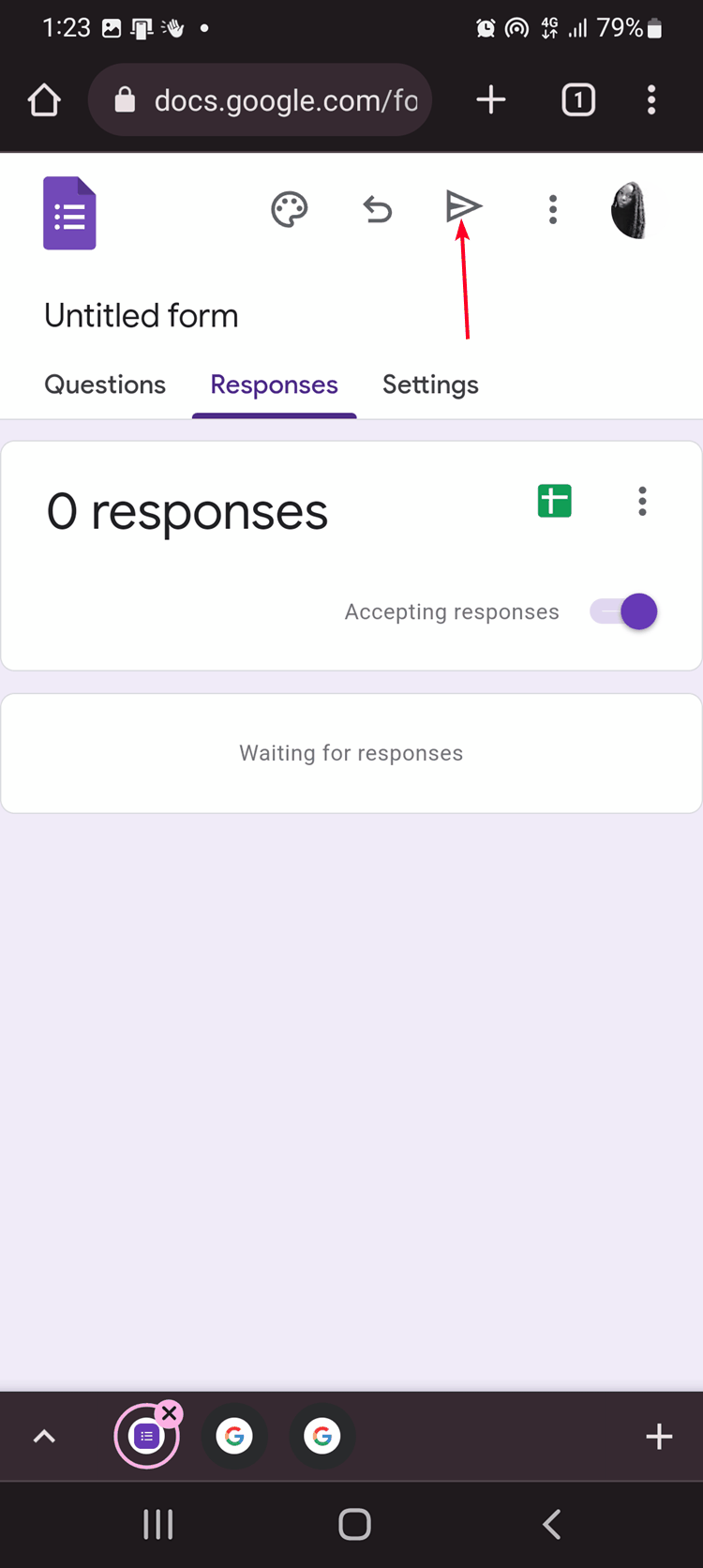 Icon for sharing Google Forms survey on mobile version