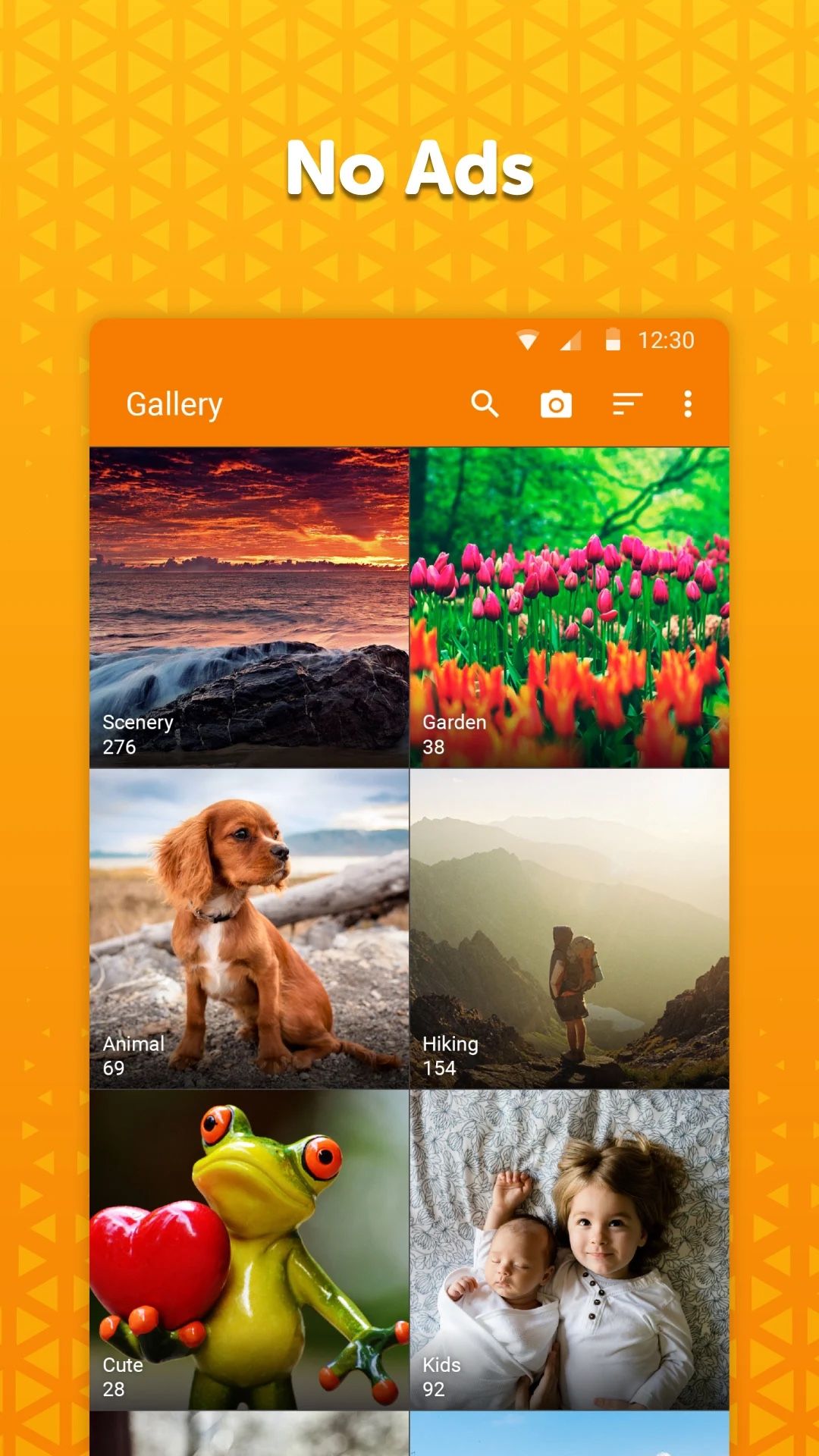 gallery of images on an orange background