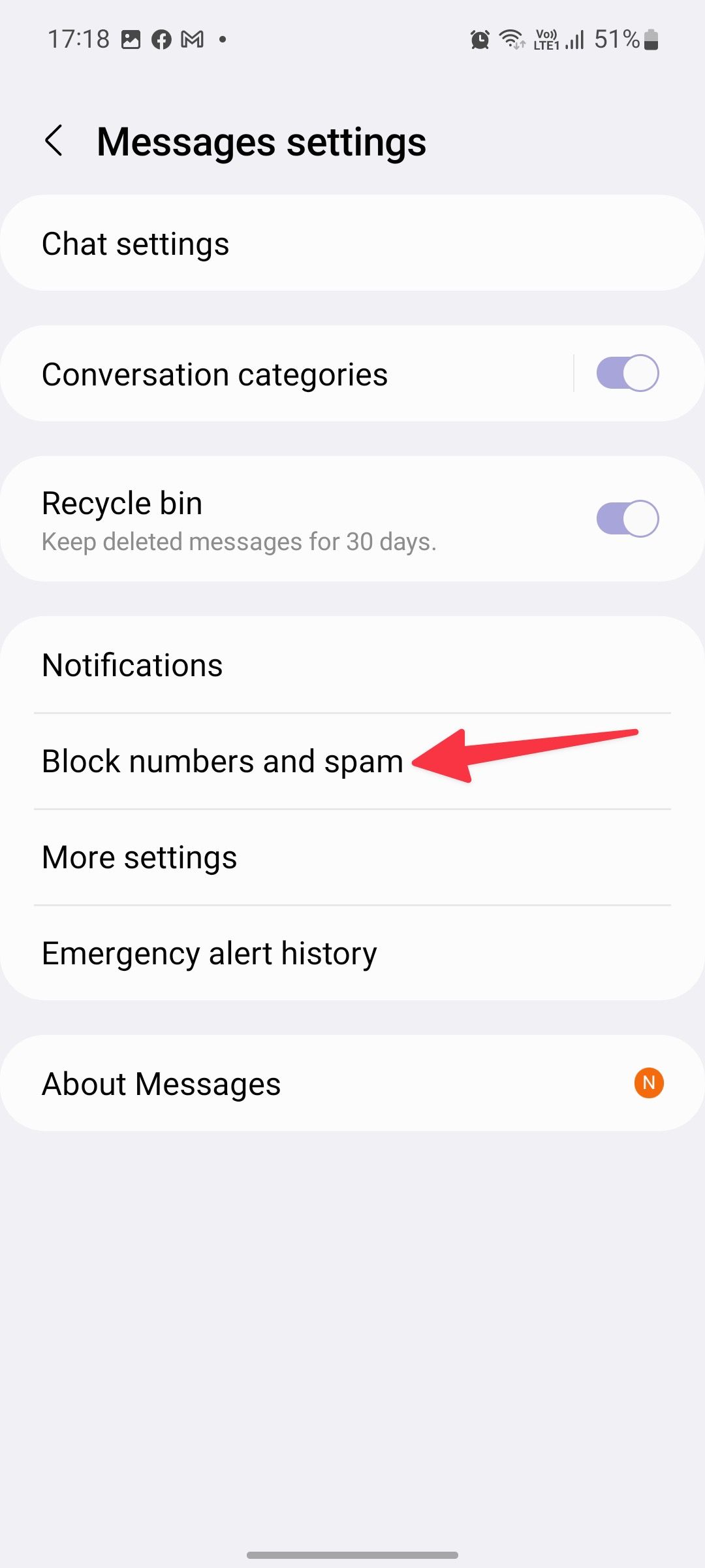 block numbers and spam menu on samsung phone
