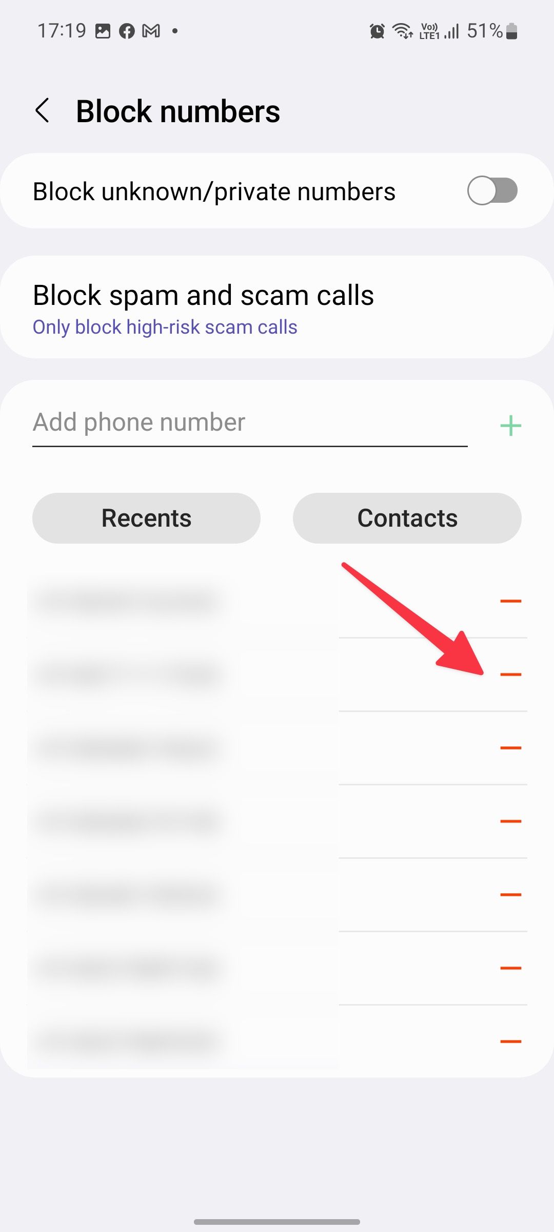 unblock a contact on samsung phone