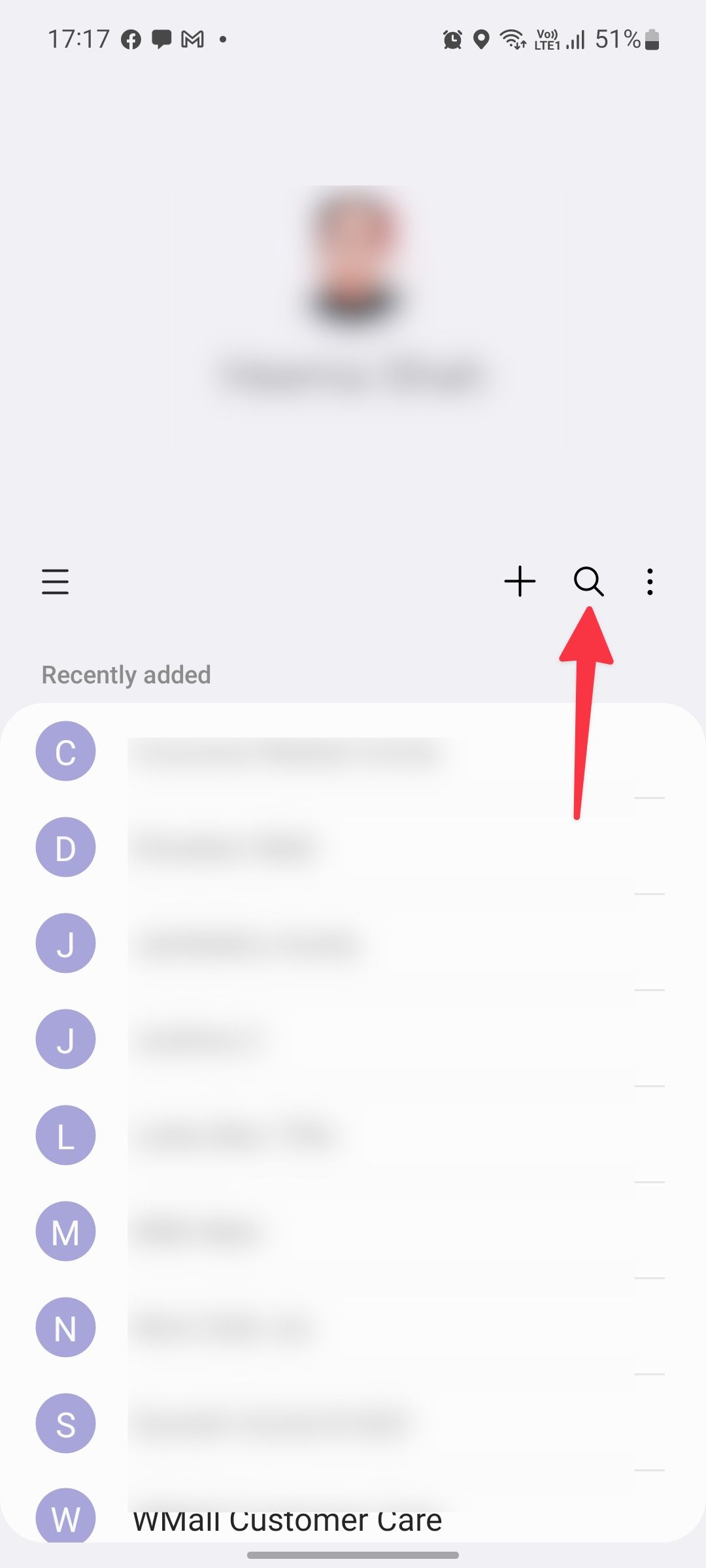 search in contacts app on Samsung