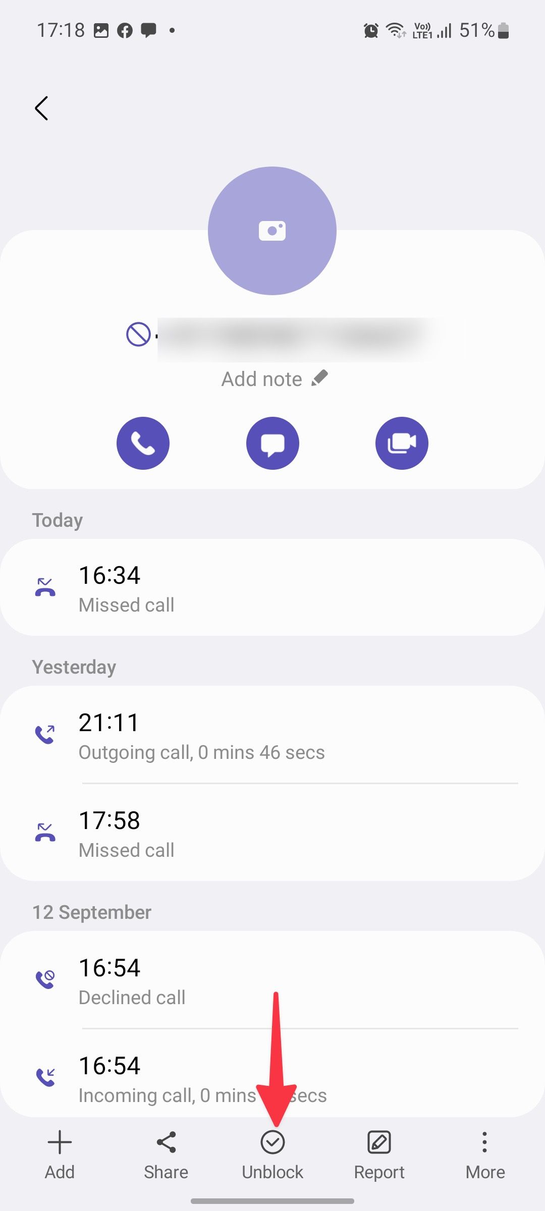 unblock a contact on samsung phone