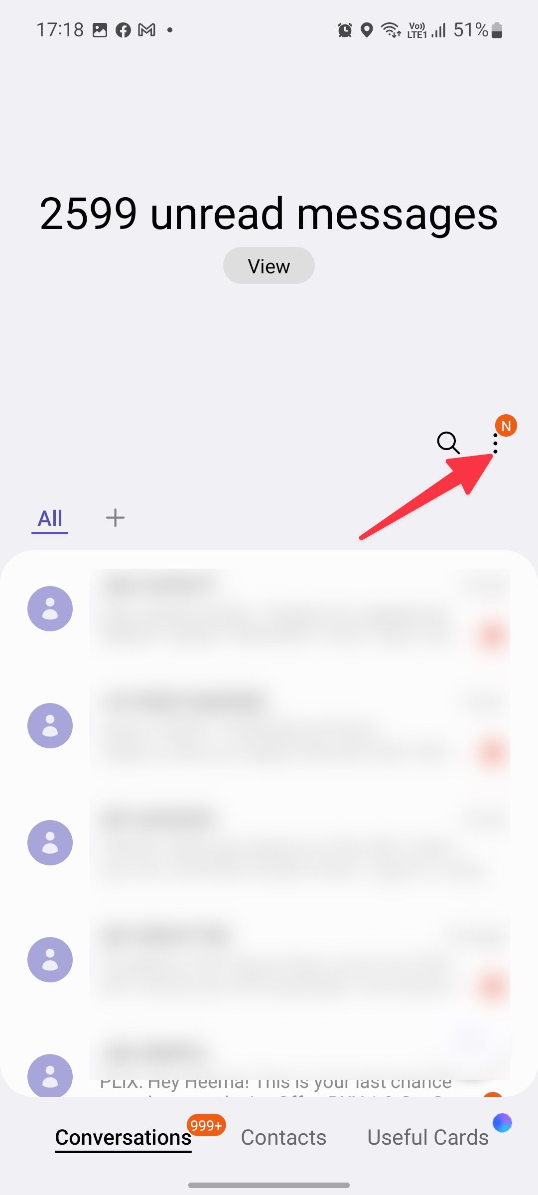 open more menu in messages app
