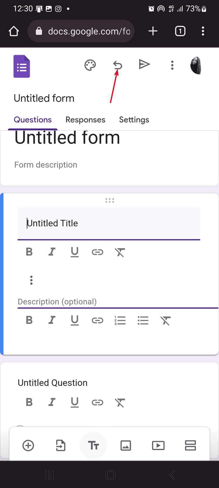 Icon for reverting edits or removing elements on mobile version of Google Forms