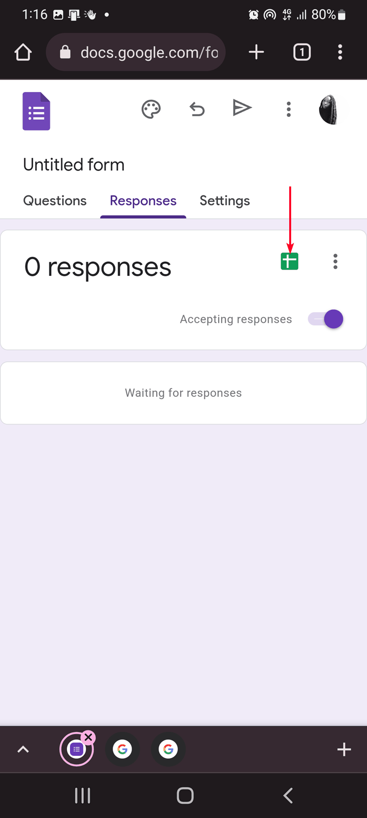 Option to view Google Forms responses in Google Sheets