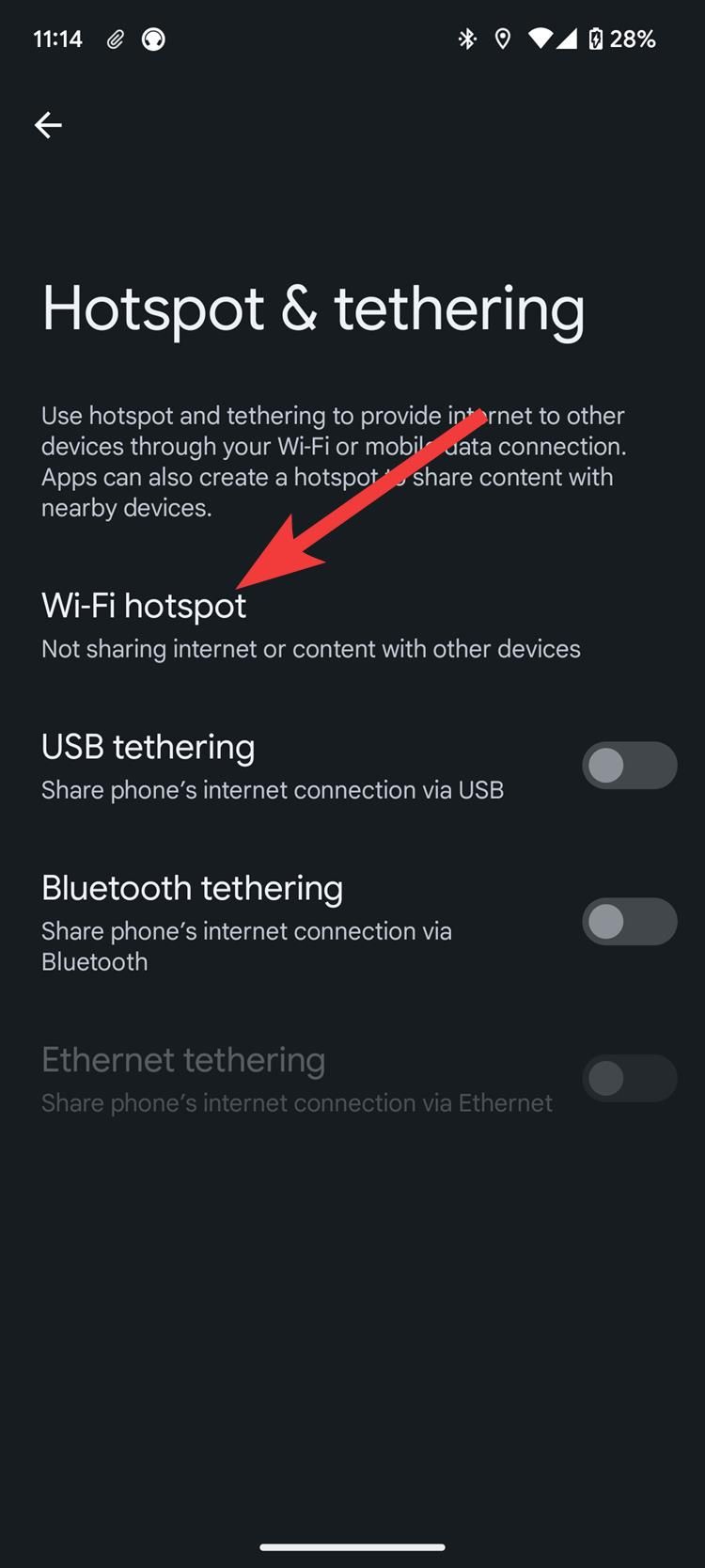 A screenshot of Android settings showing the Wi-Fi hotspot control.