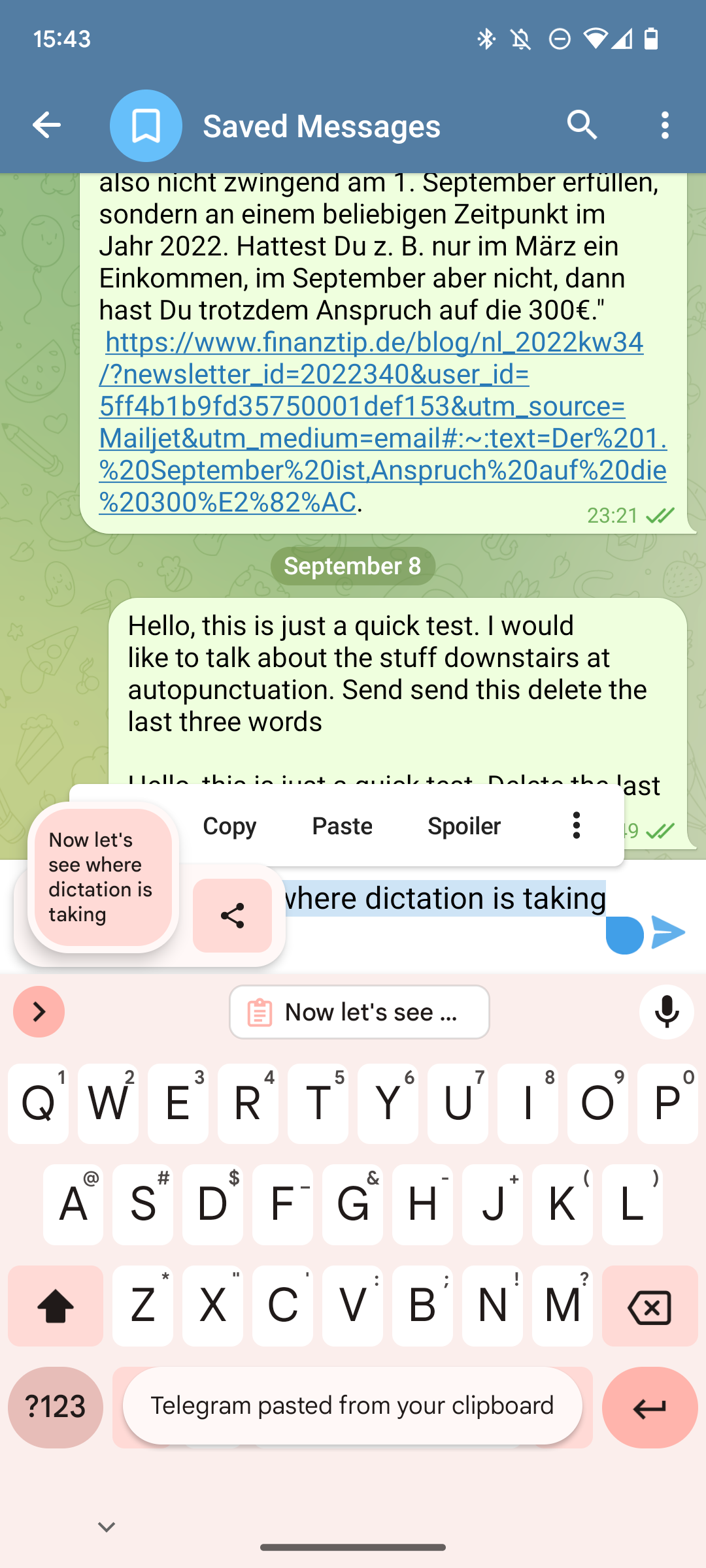 Android 13's clipboard popup that shows up in the bottom left after copying a text