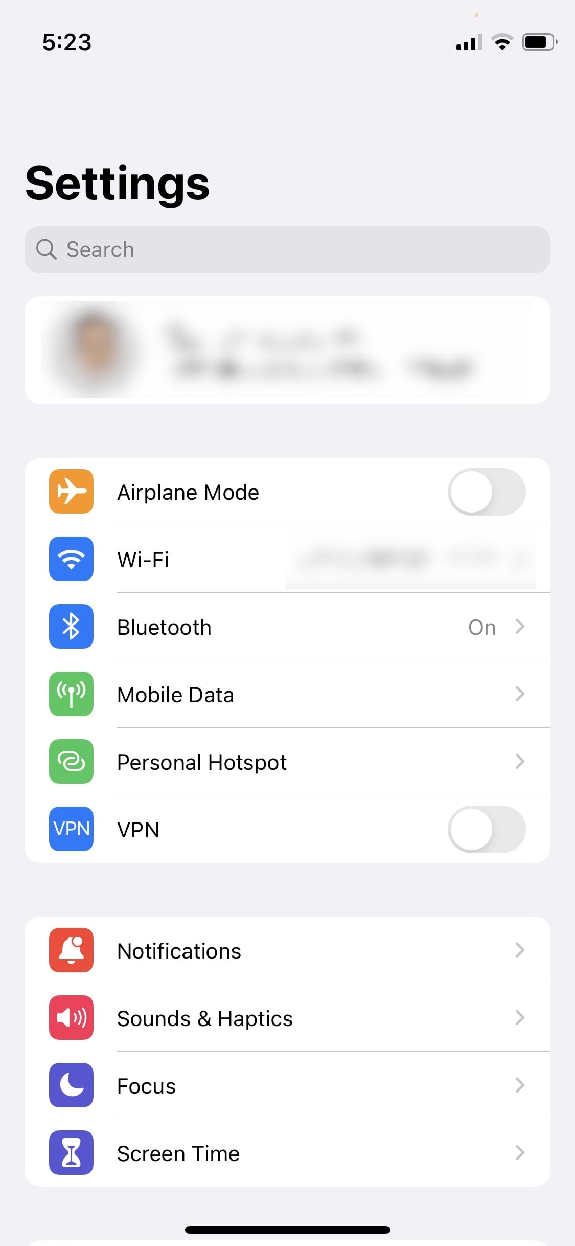 screenshot of settings app on iOS