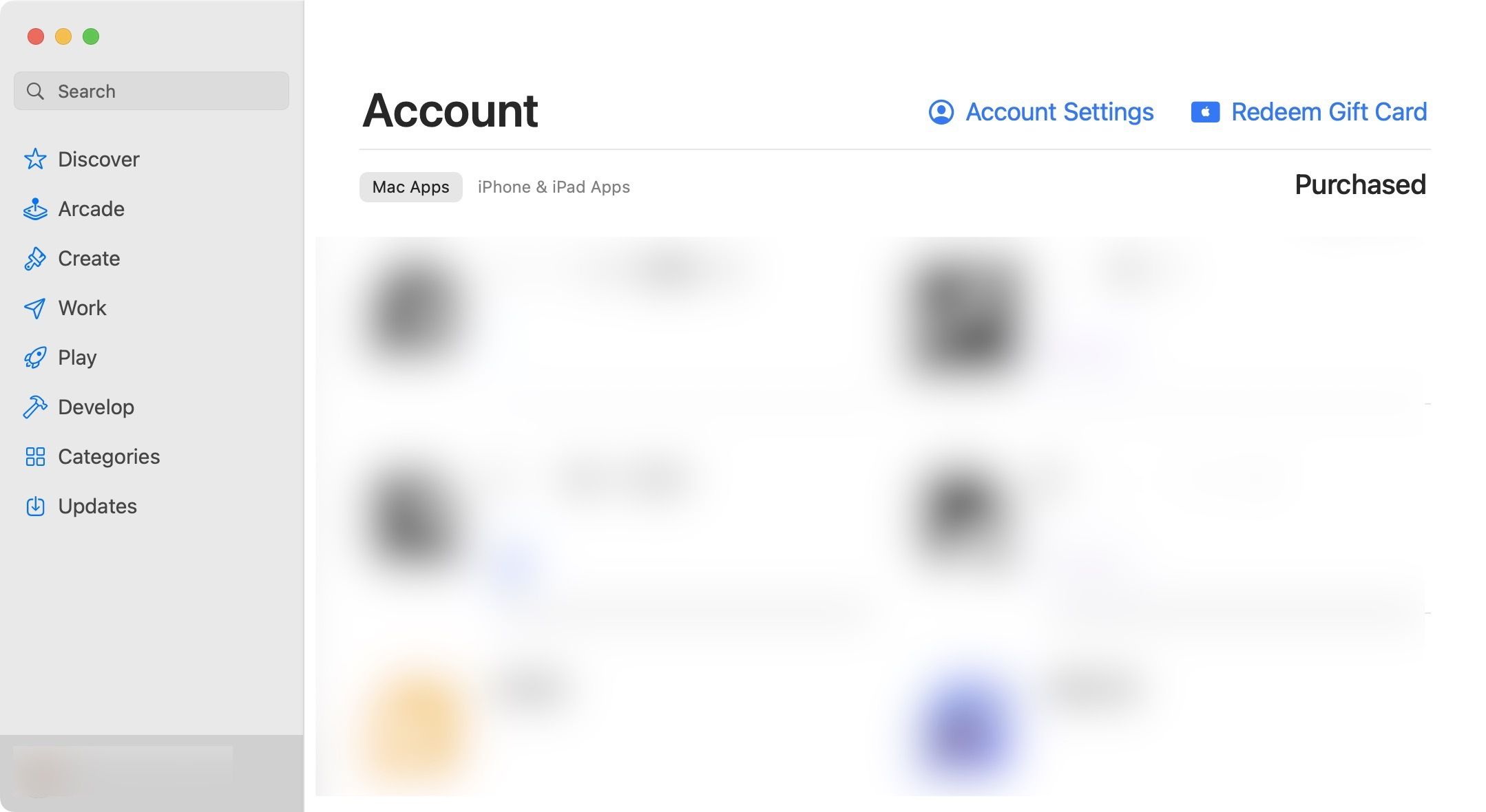 screenshot of account page on MacOS