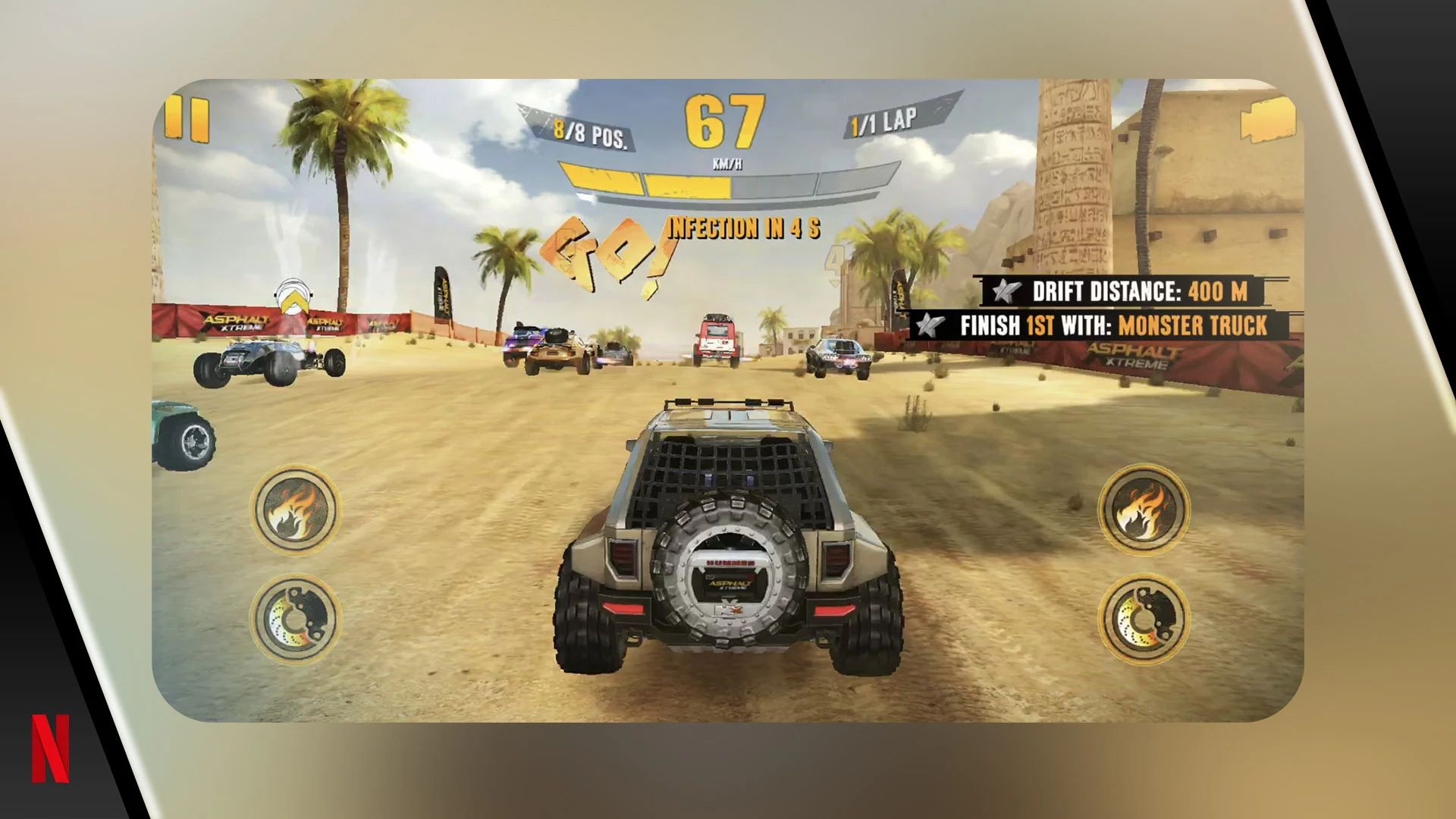 screenshot from asphalt xtreme bordered with netflix logo