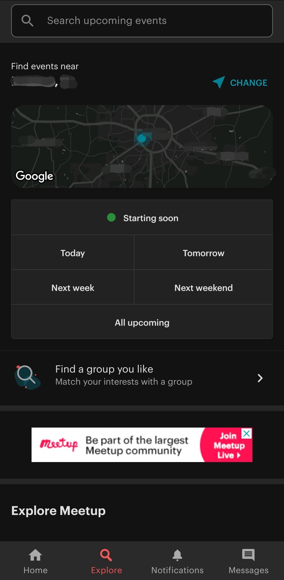 Meetup social Android app