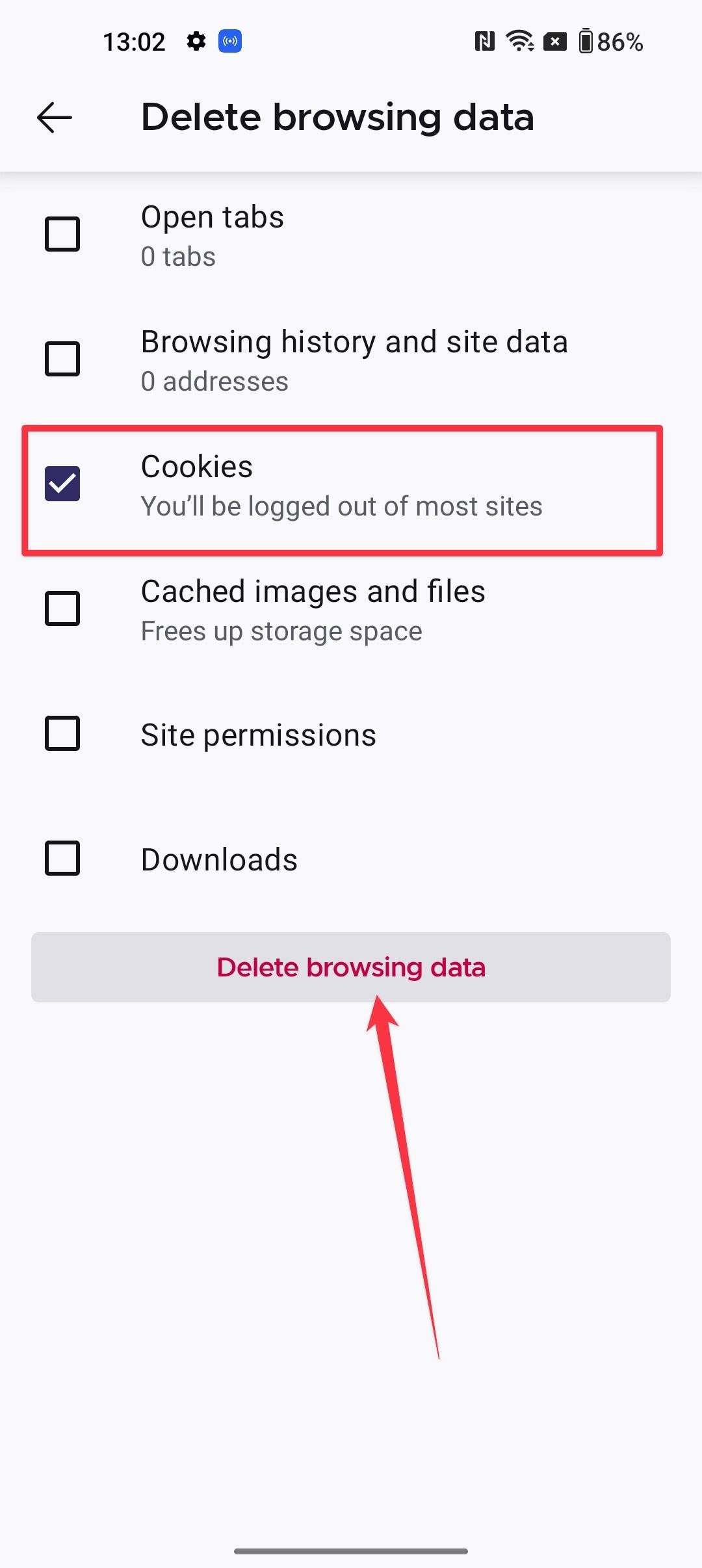 delete cookies on Android in Mozilla Firefox 3