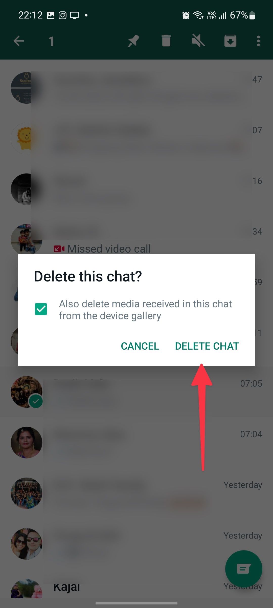 delete a whatsapp conversation on WhatsApp for Android