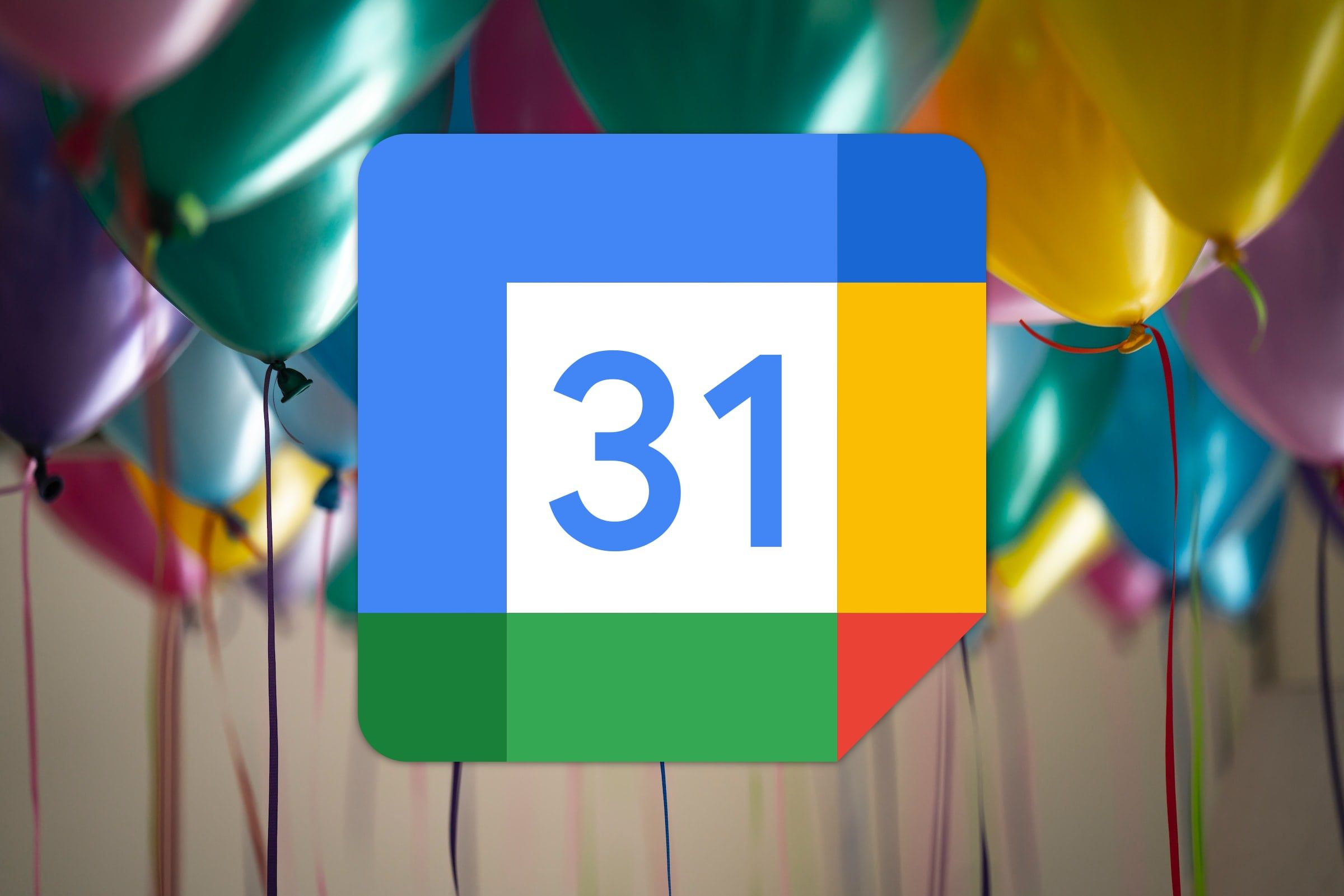 The Google Calendar logo with party baloons in the background