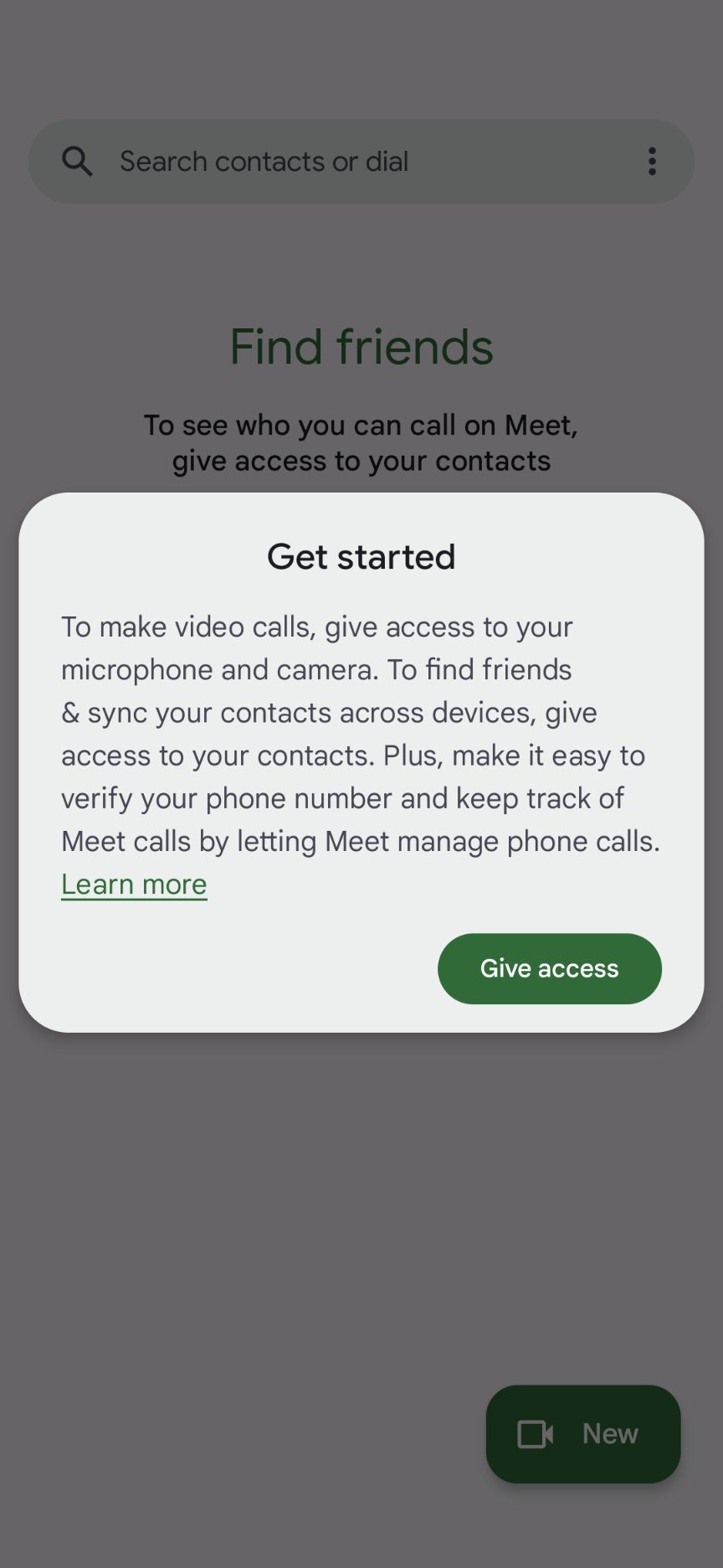 The Google Meet Get started pop up