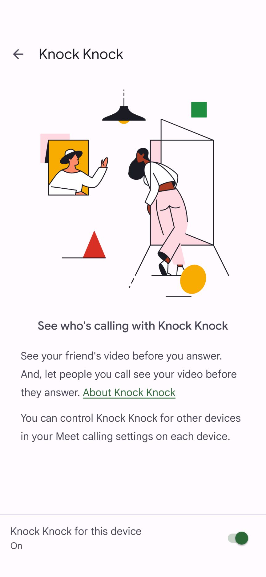 Google Meet knock-knock settings.