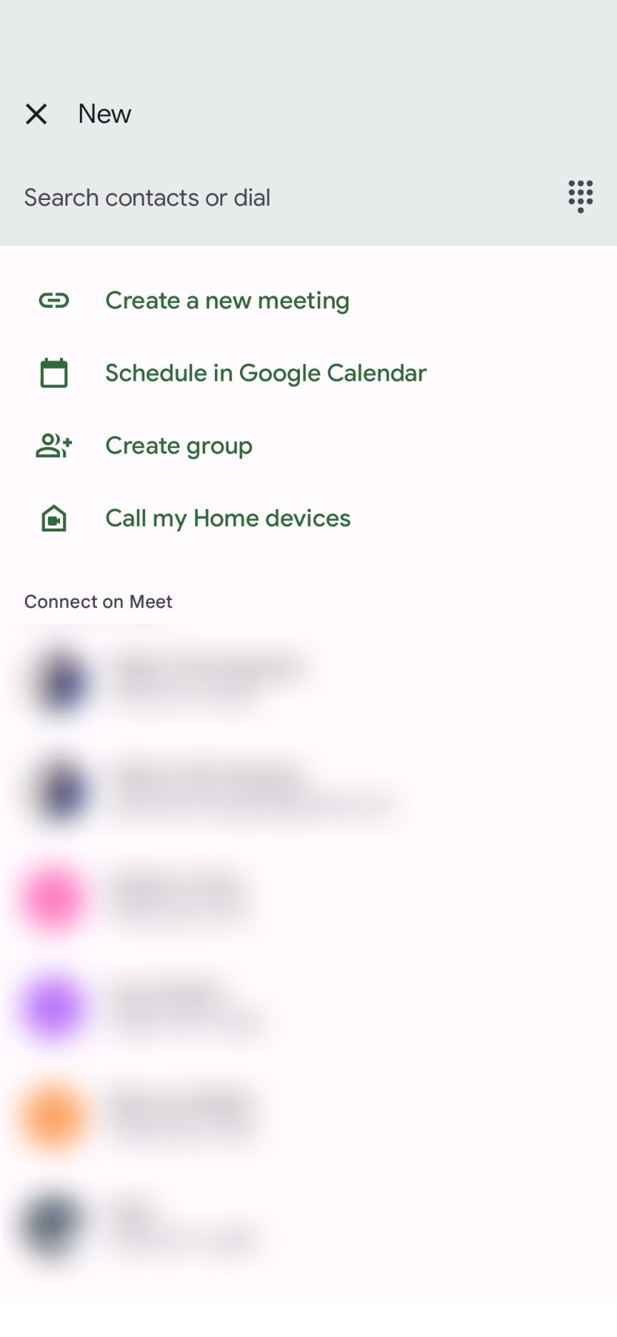 Searching for contacts to start a call.