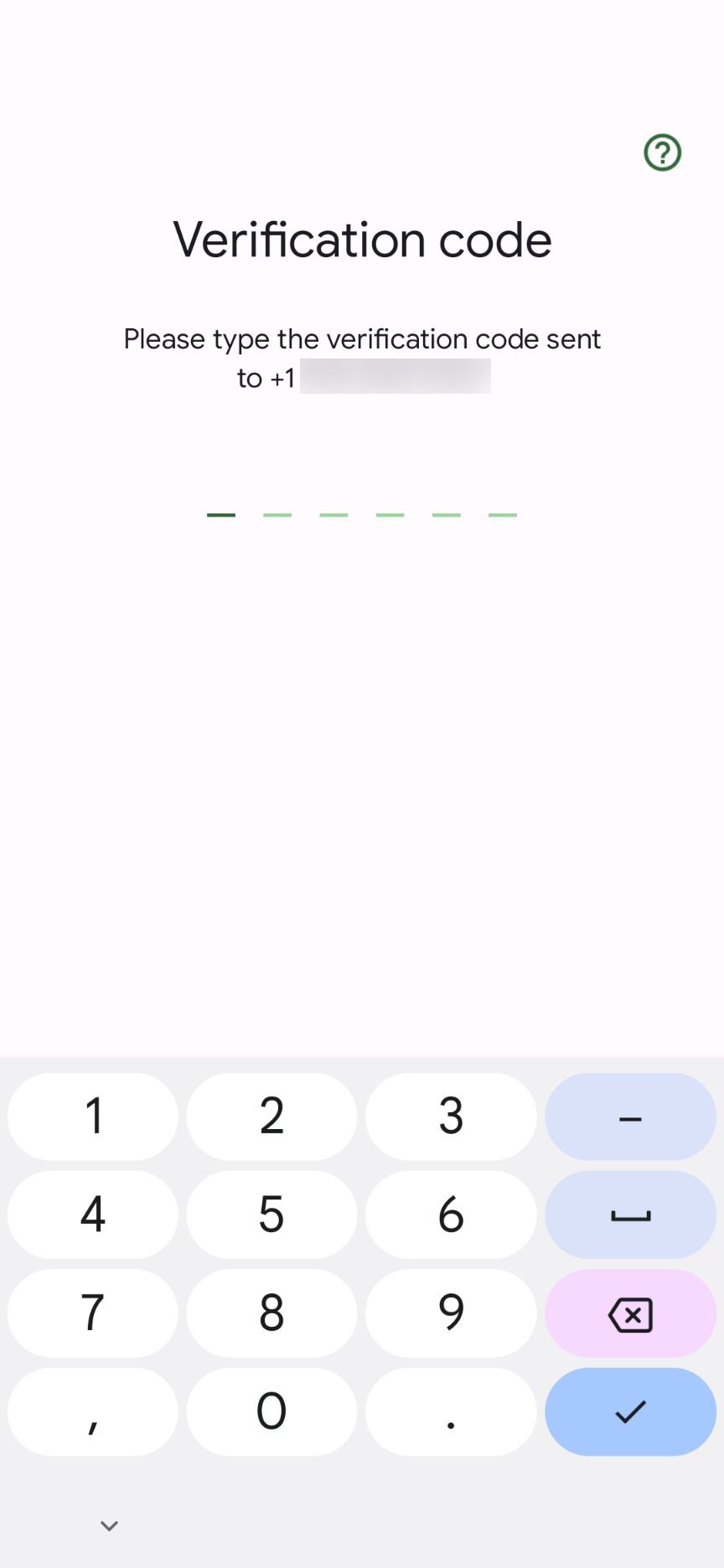 Google Meet enter phone verification code screen.