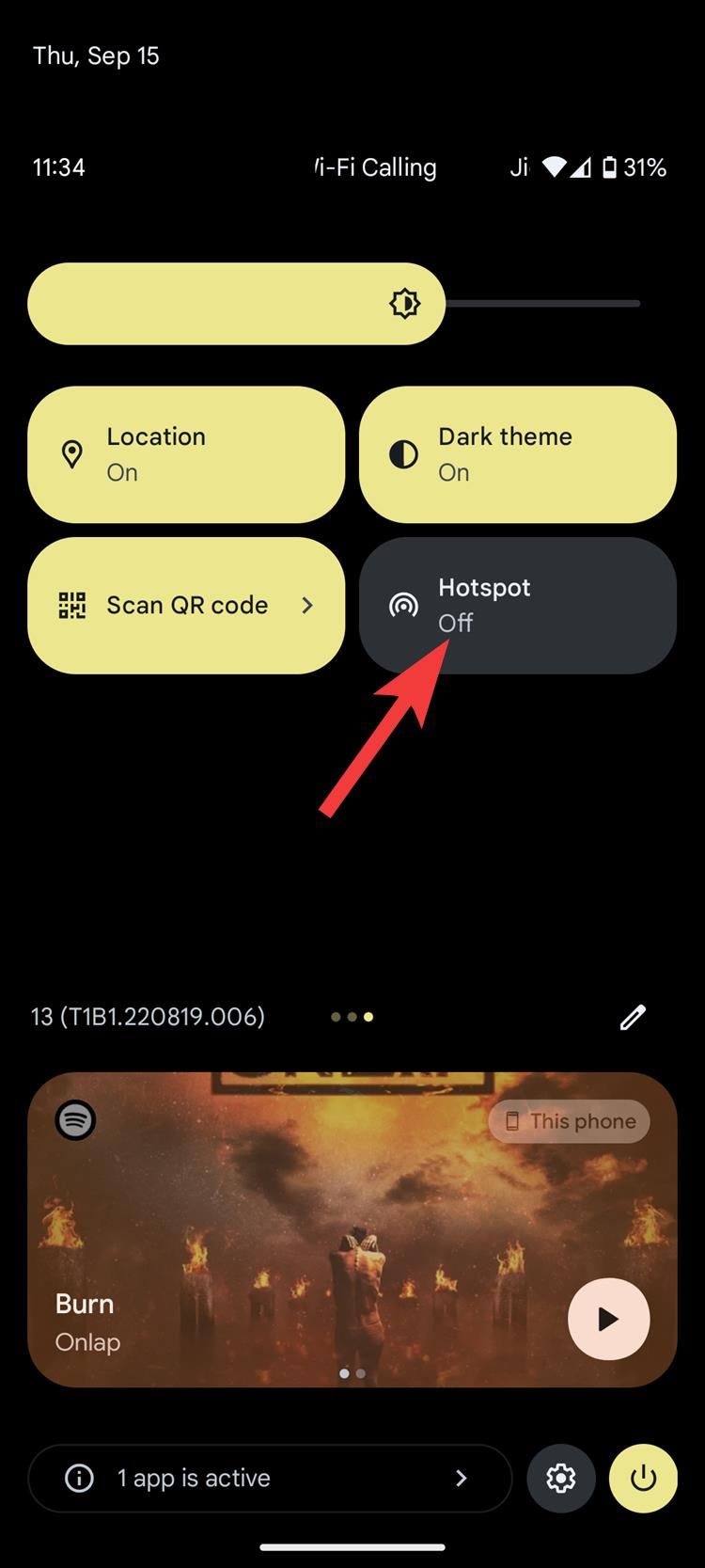 A screenshot of Android's quick settings with the hotspot tile disabled.
