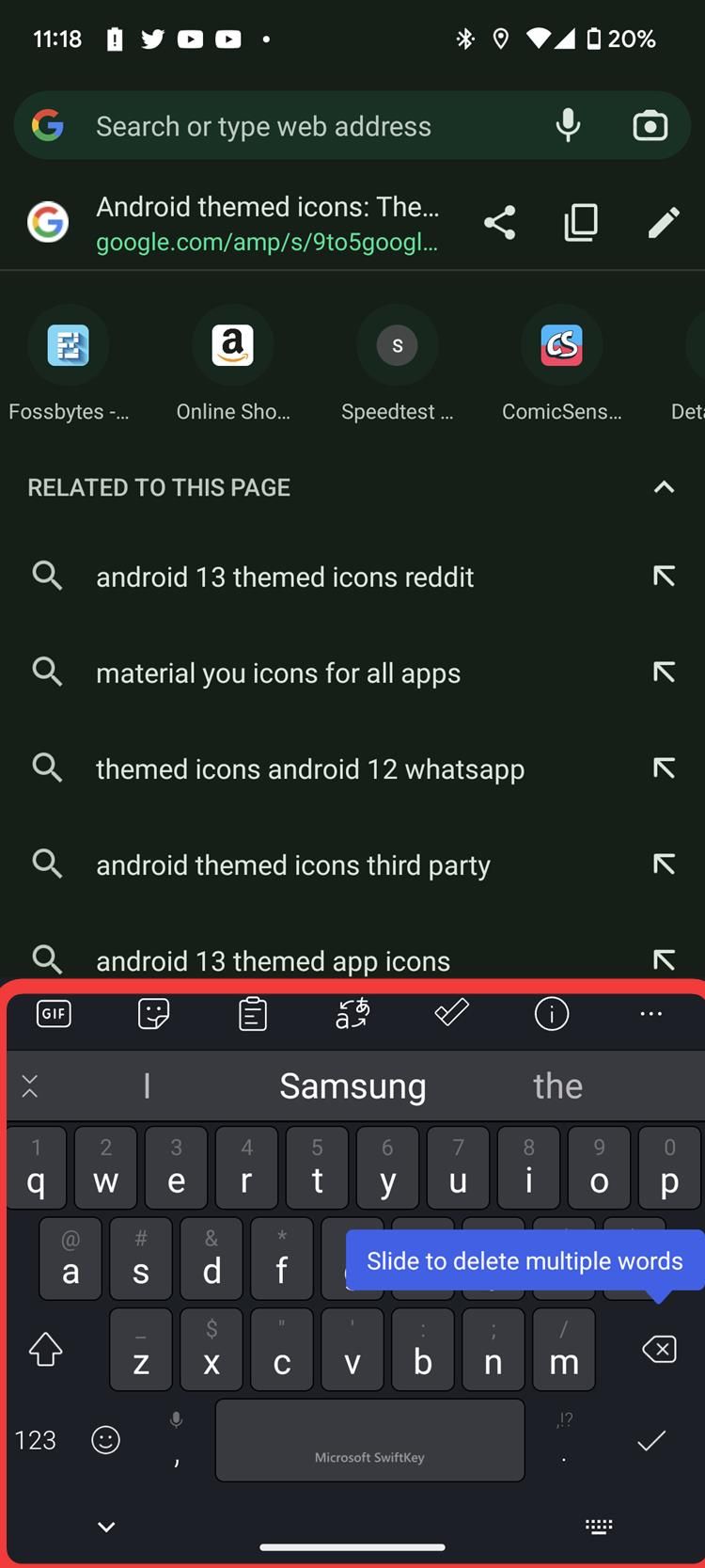 menyoroti tombol cepat keyboard di Android