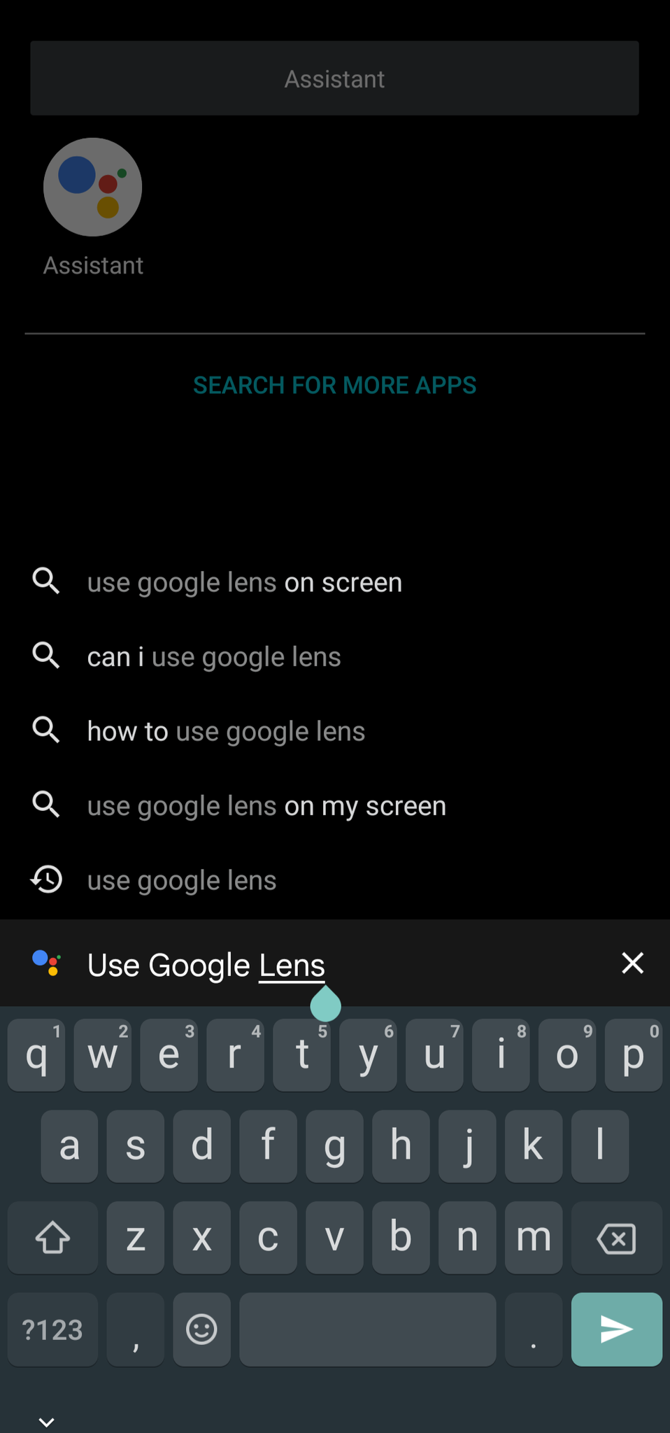 Image shows the command Use Google Lens typed into the Google Assistant command bar.