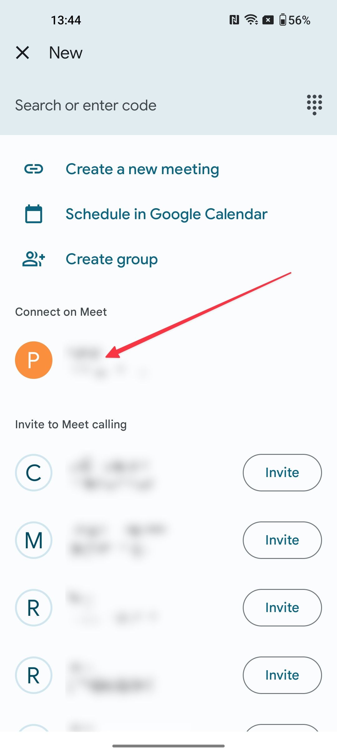 Screenshot showing initiating a video call on Google Meet