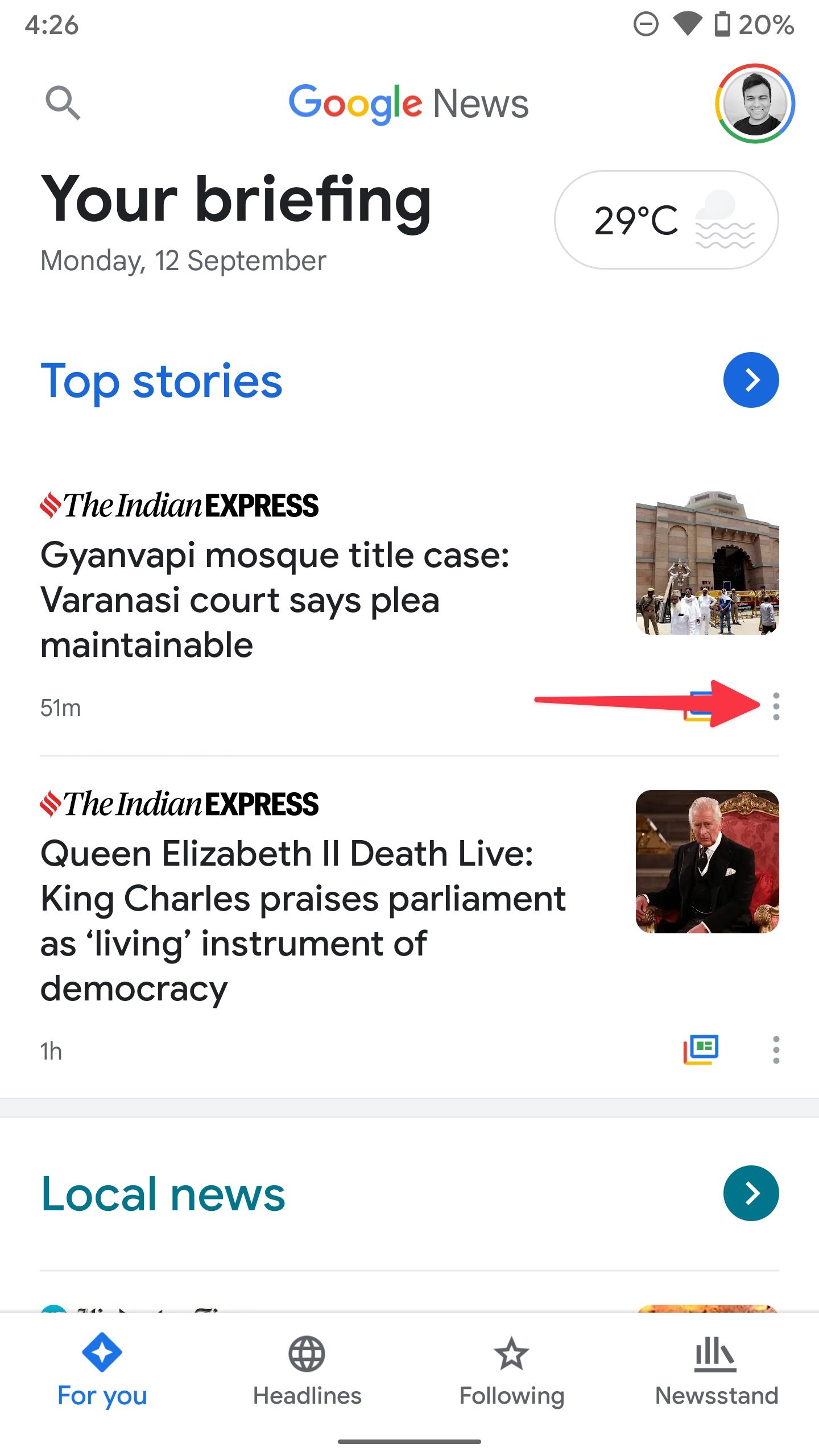 open more menu in google news