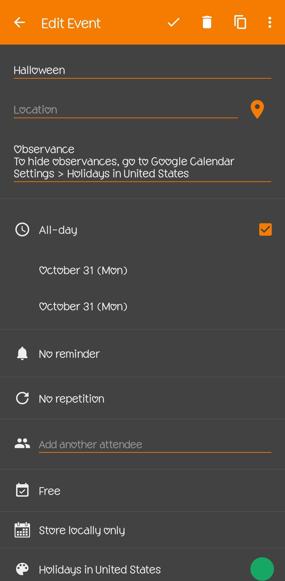 Simple Calendar Android app