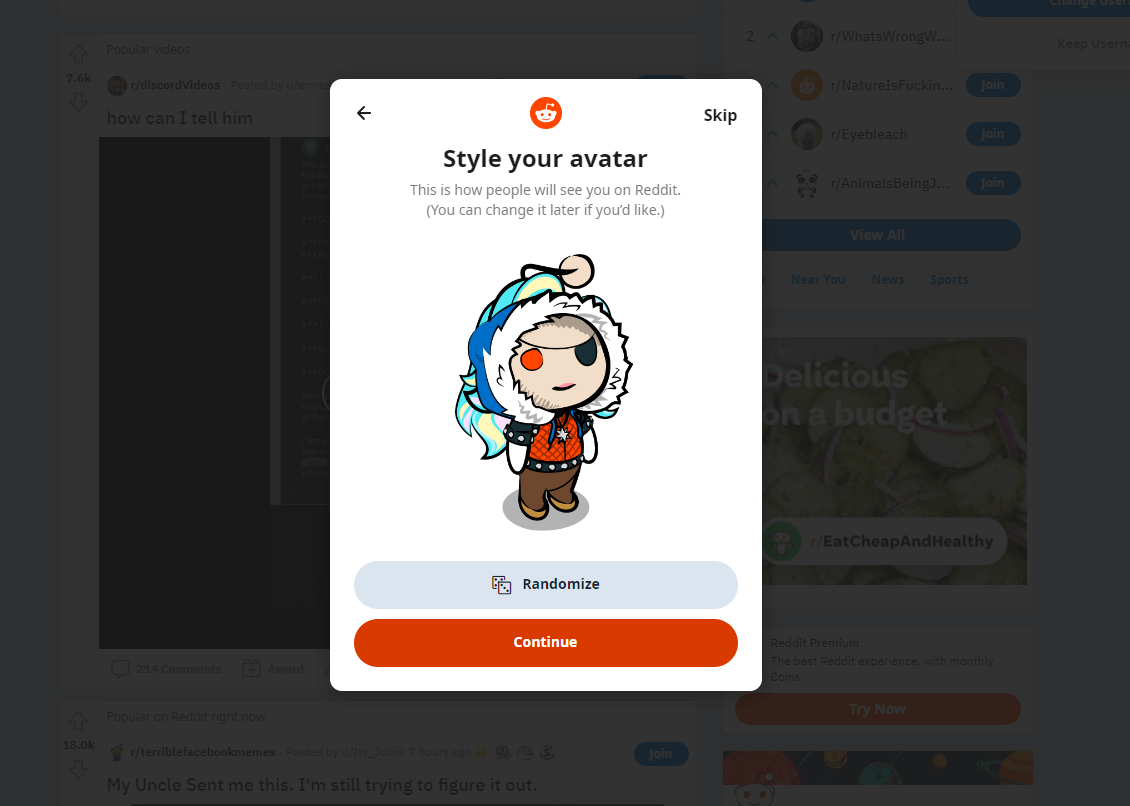 The Style Your Avatar prompt on a new Reddit account