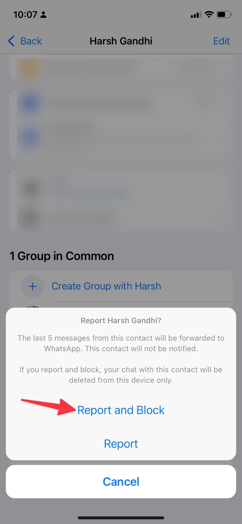 block an account on WhatsApp for iPhone