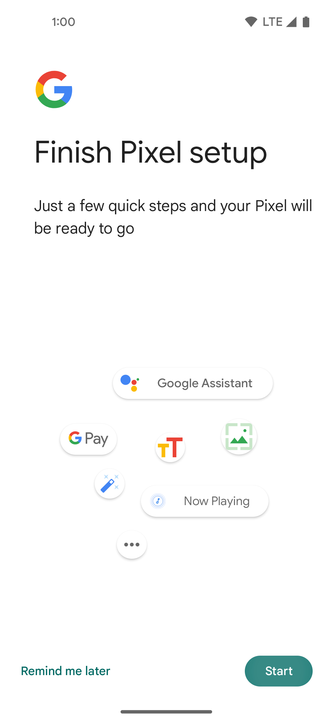 Finishing Google Pixel setup by turning on additional features