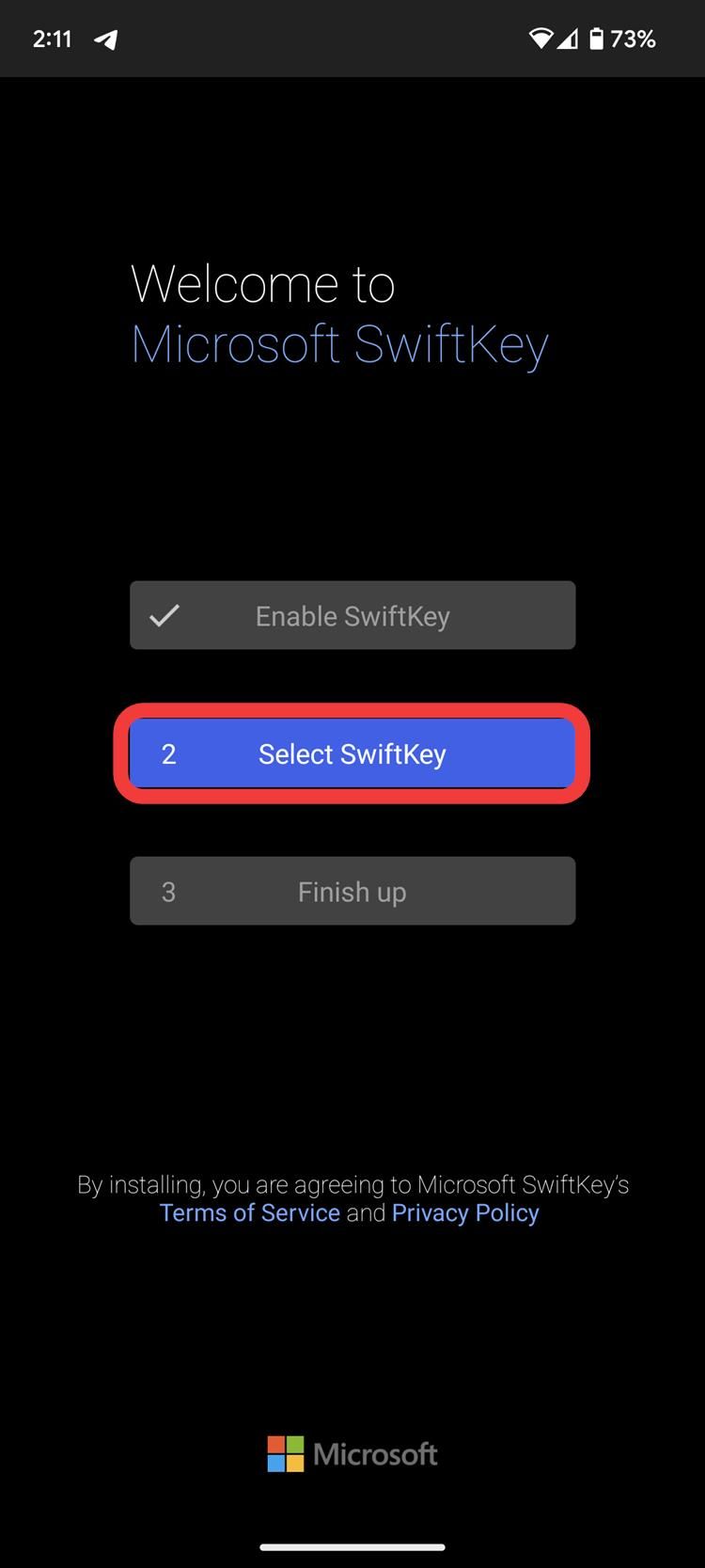 Tangkapan layar tombol peluncuran pilih Swiftkey di Android